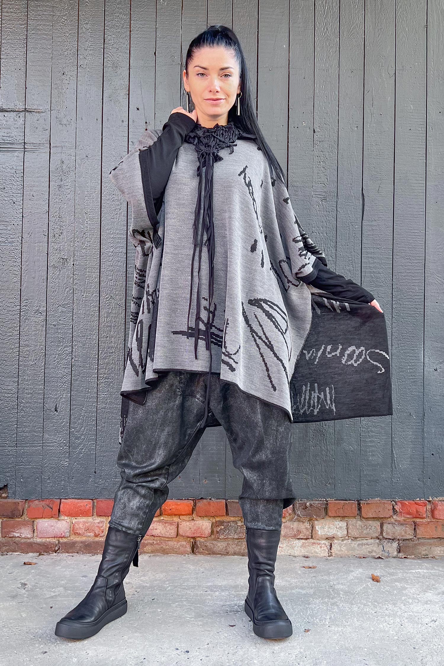 Oversize Stricktunika - Schwarz - 253305