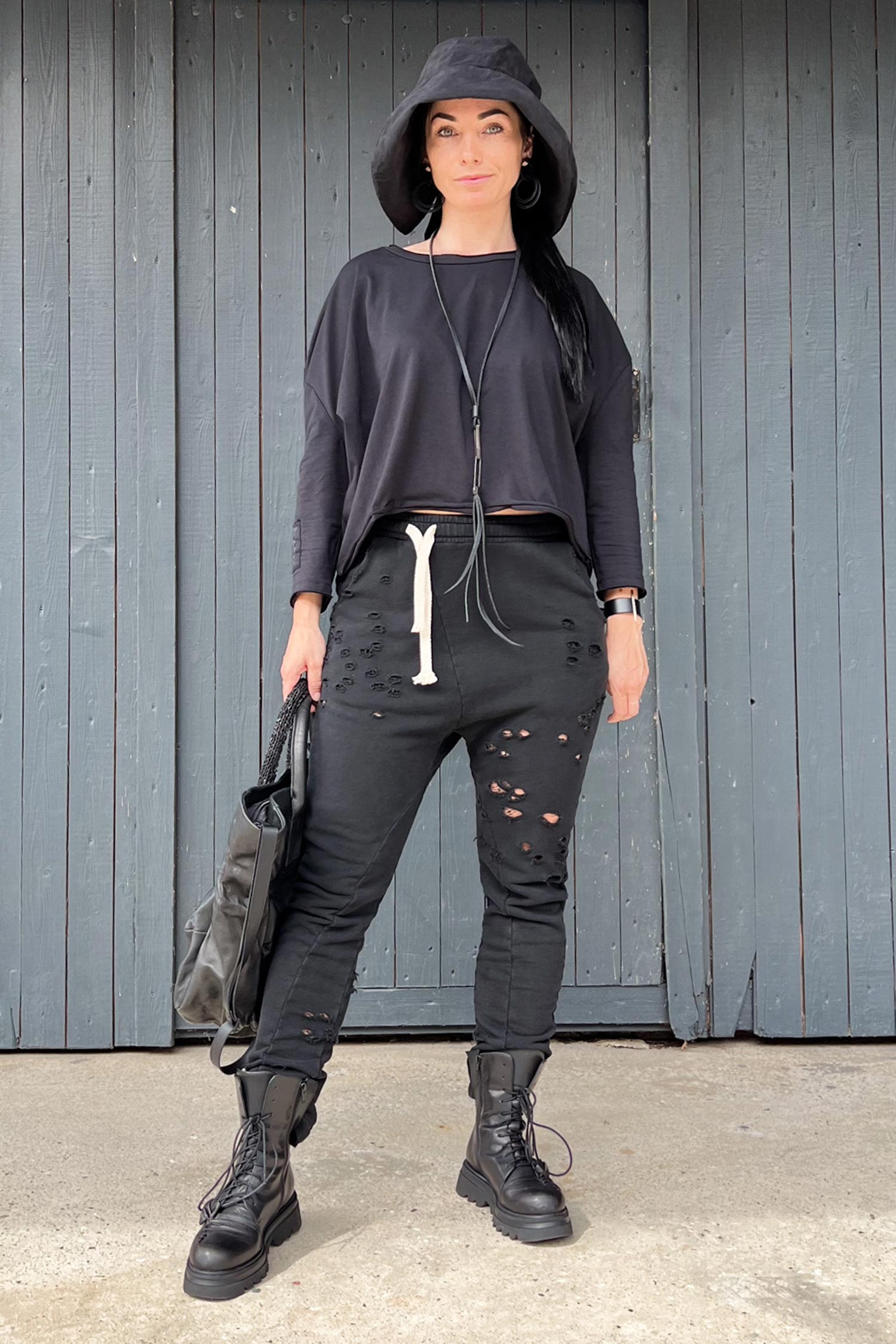 Sweathose mit Cut-Outs - Schwarz - FP109