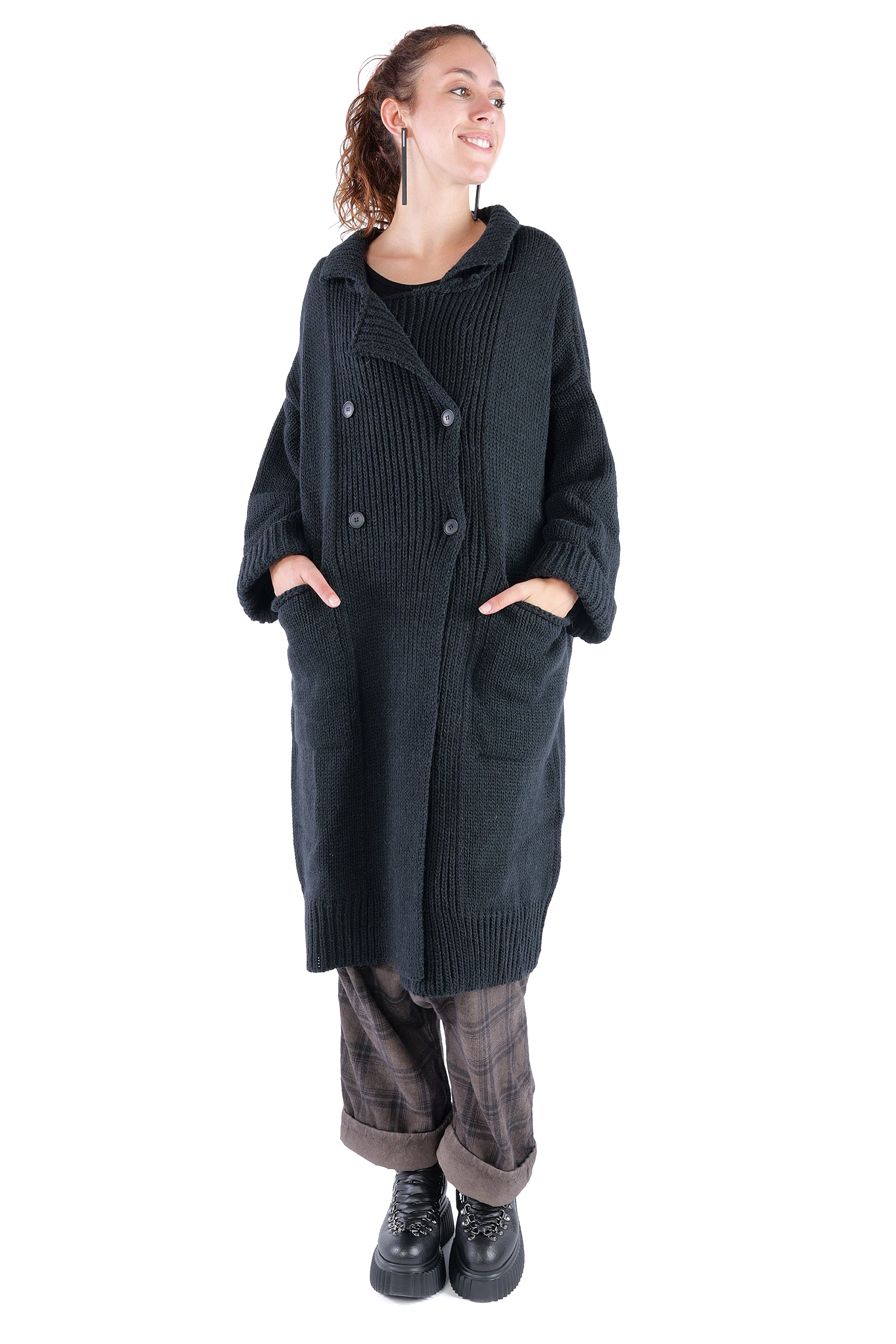 Oversize Strickmantel - Schwarz - Kongo