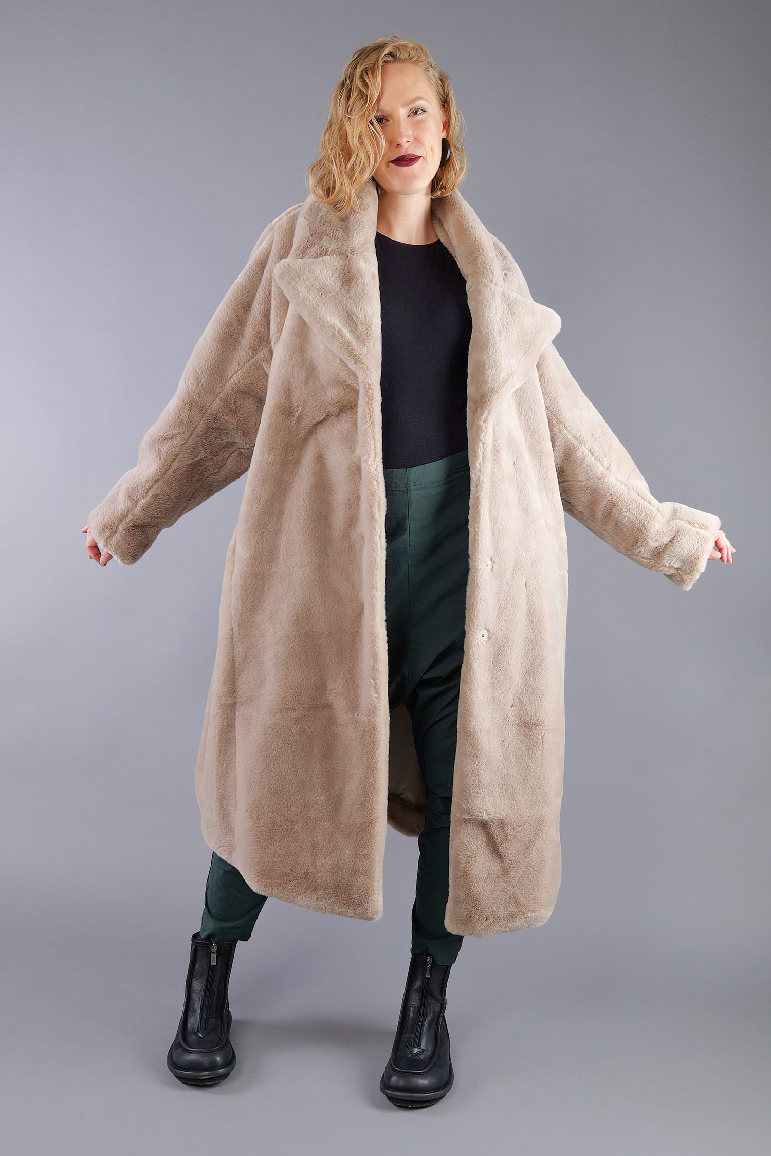 Kunstfellmantel - Sand - 2263431202