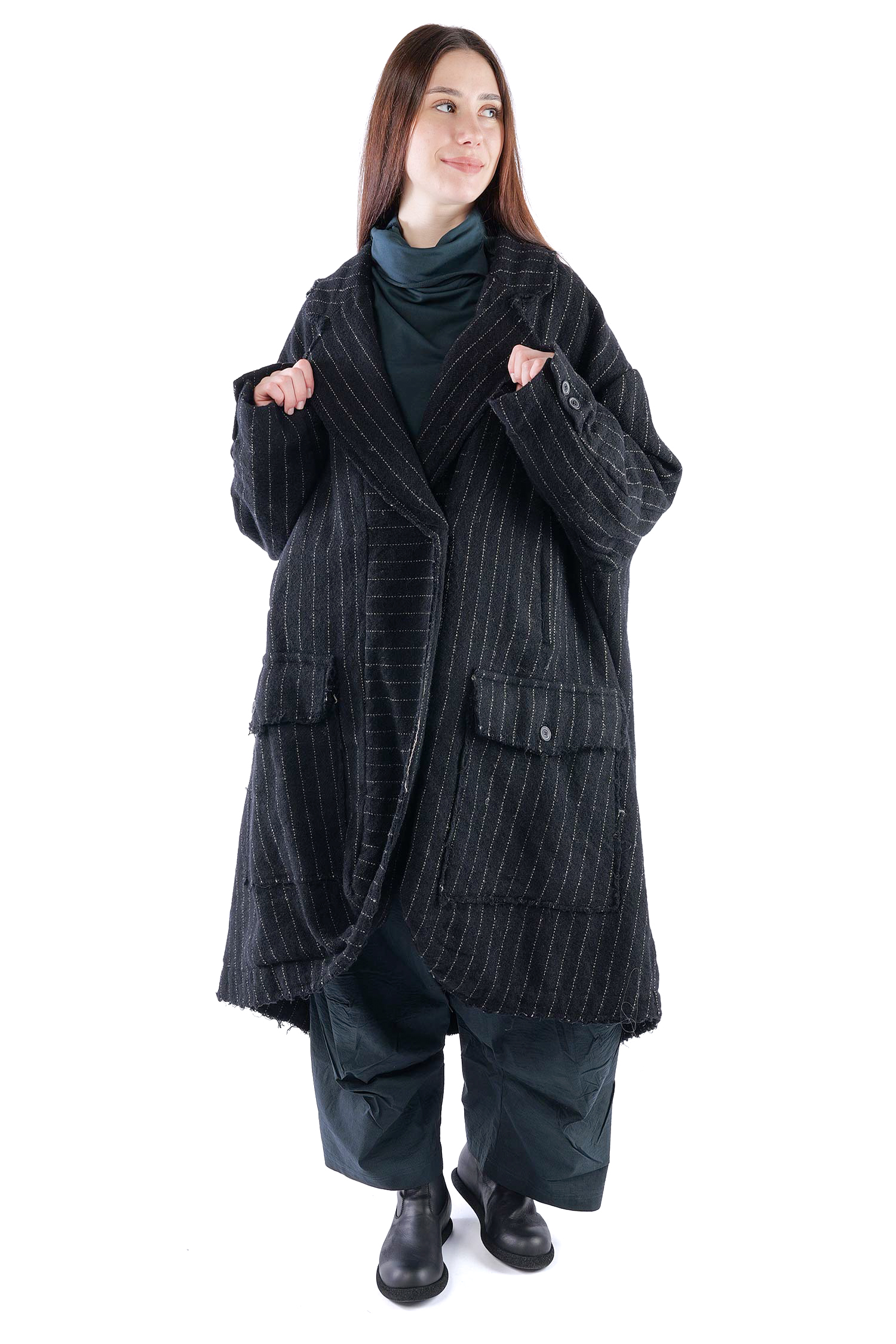 Oversize Wollmantel - Black stripe - 2261151209