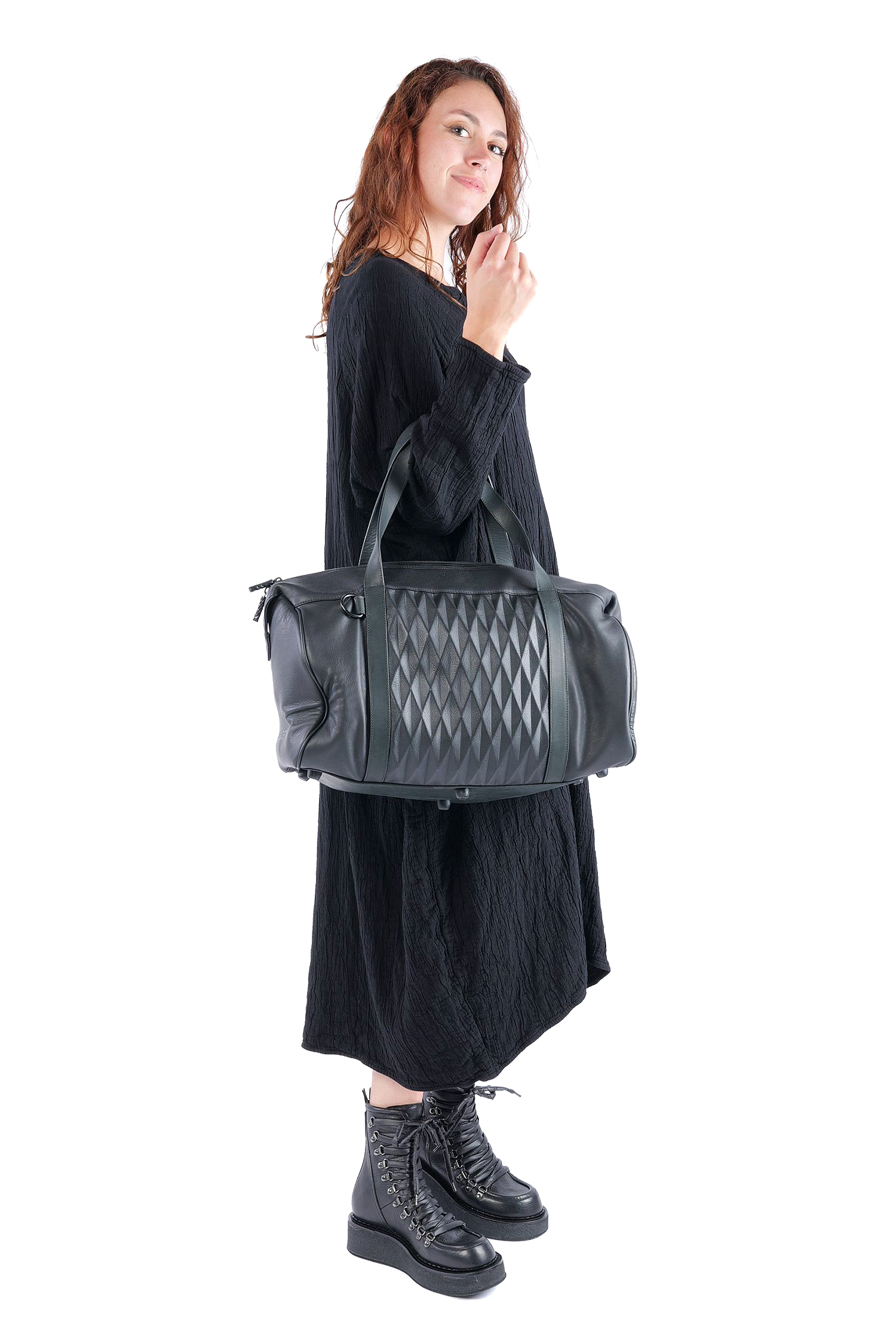 Große Ledertasche - Schwarz - Weekender