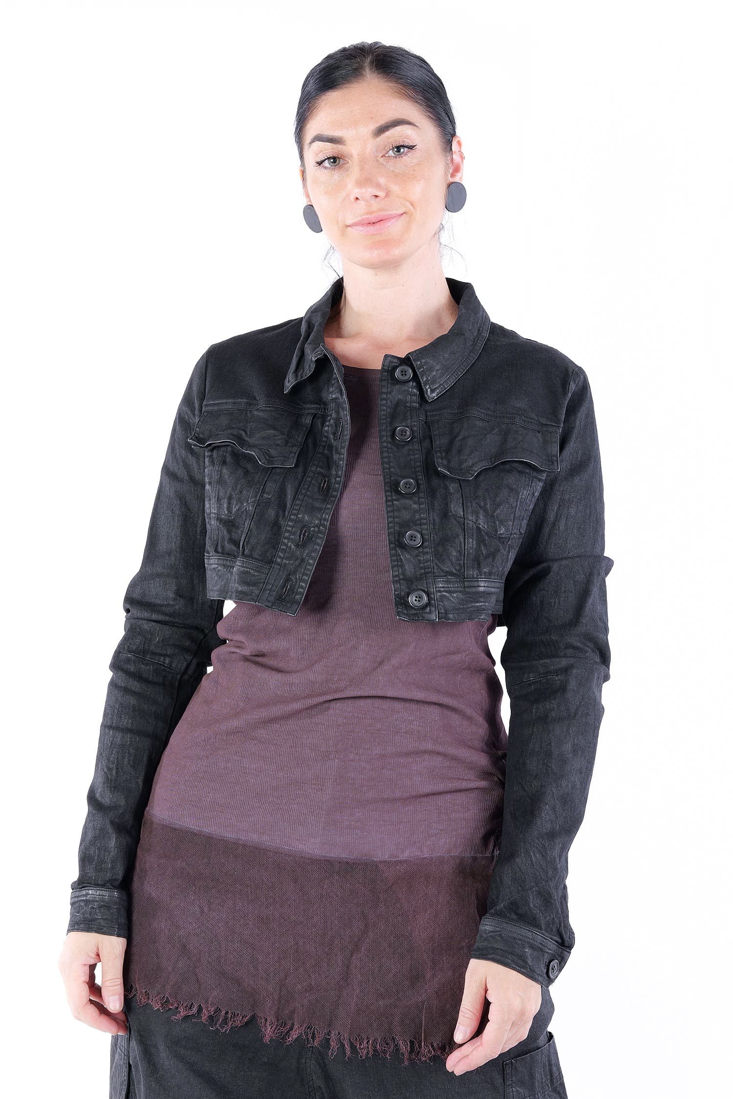 Kurze Jeansjacke - Black gloss - 2251031104