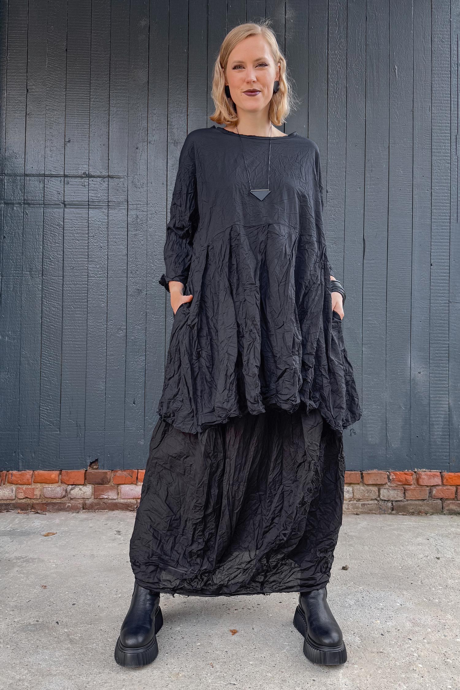 Falten Tunika - Schwarz - Slowgold