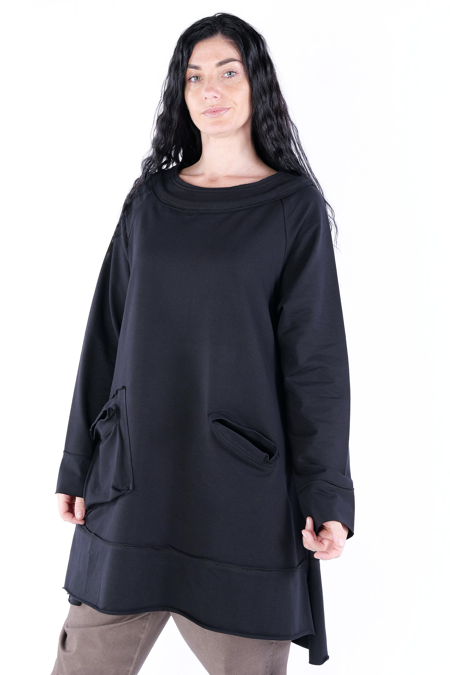 A-Linien Sweattunika - Schwarz - 015-TC-TT1