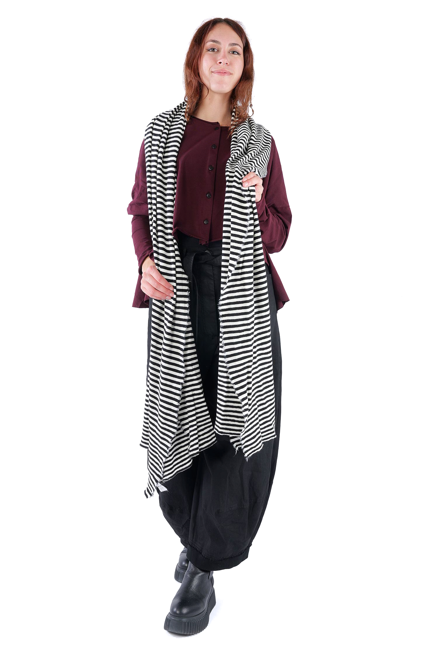 Merino Schal - White/Black schmal - 1030