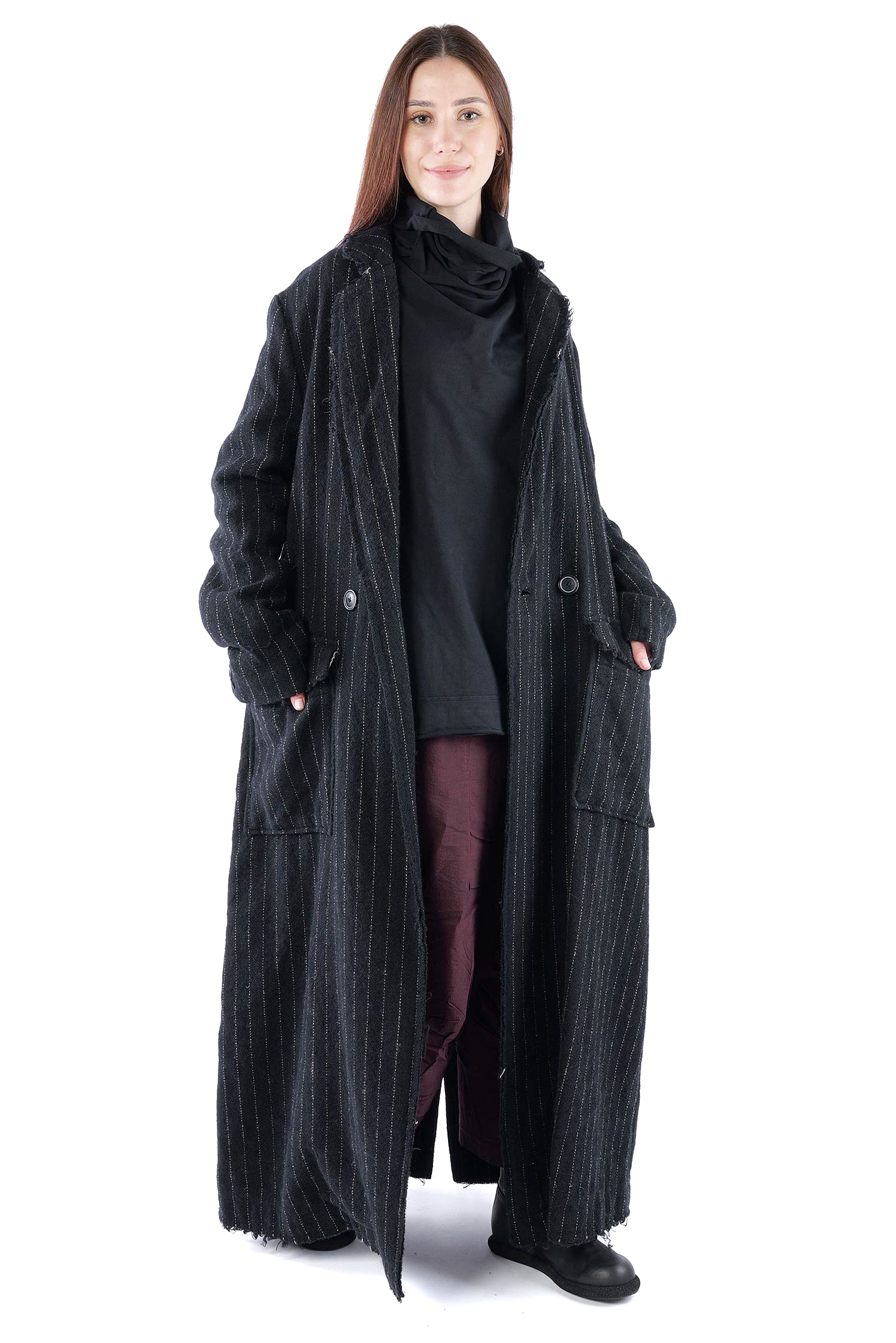 Langer Wollmantel - Black stripe - 2261151210
