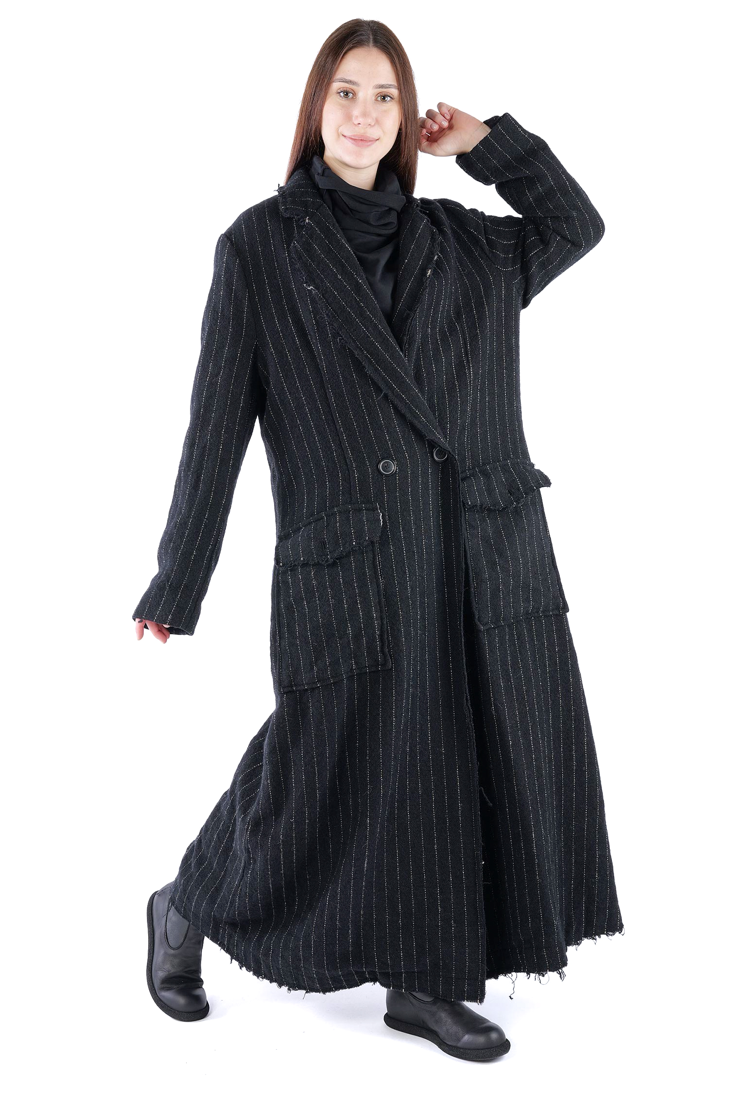 Langer Wollmantel - Black stripe - 2261151210
