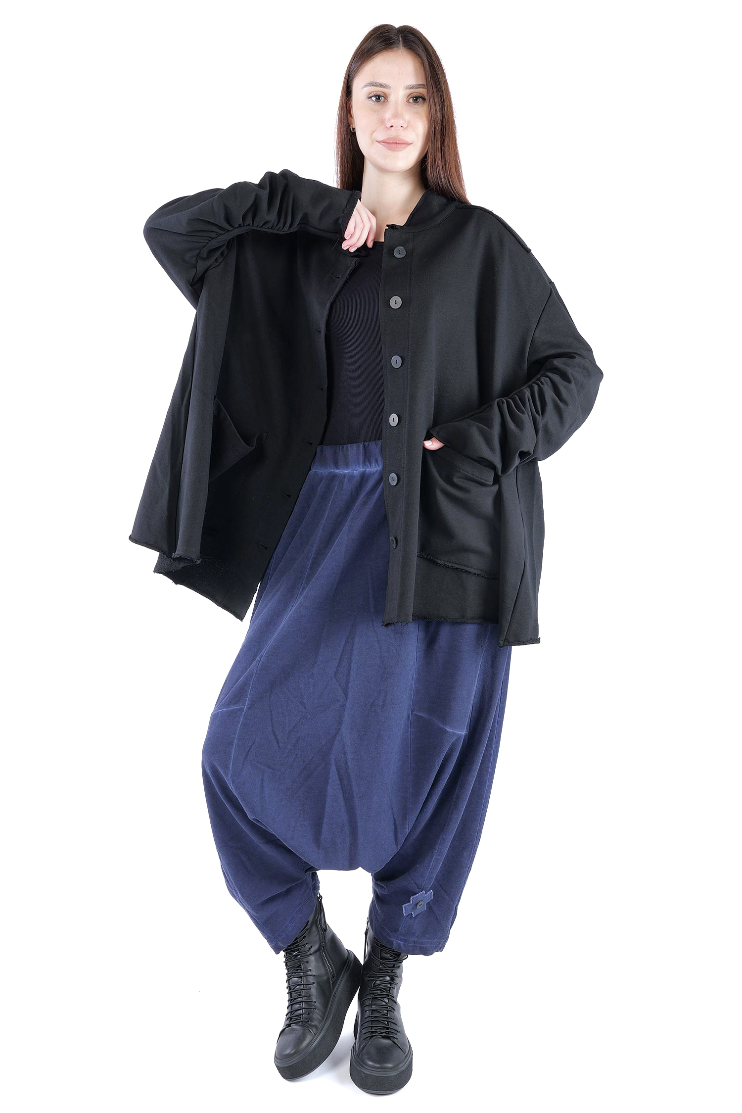 Oversize Sweatjacke - Schwarz - 2129