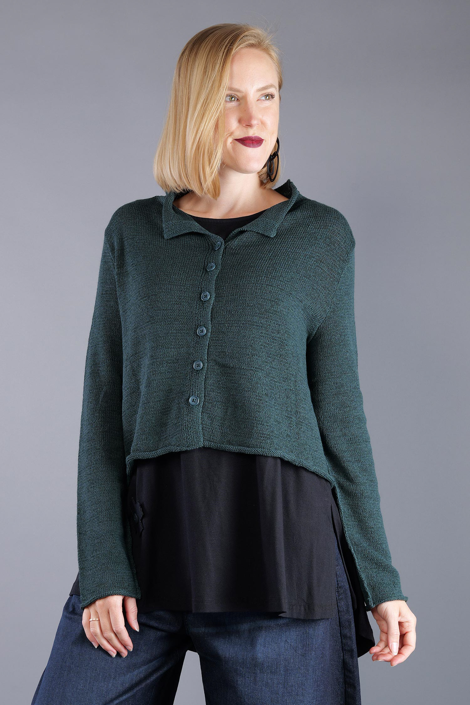 Short knitted jacket - Forest - 2263727111