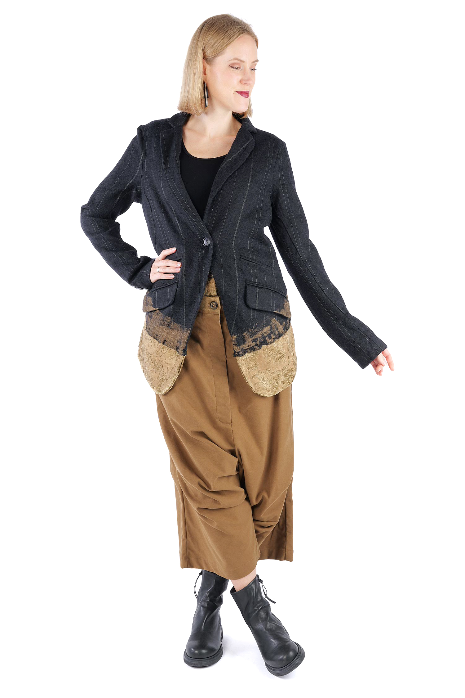 Lange Woll-Blazerjacke - Black stripe - 2261021110