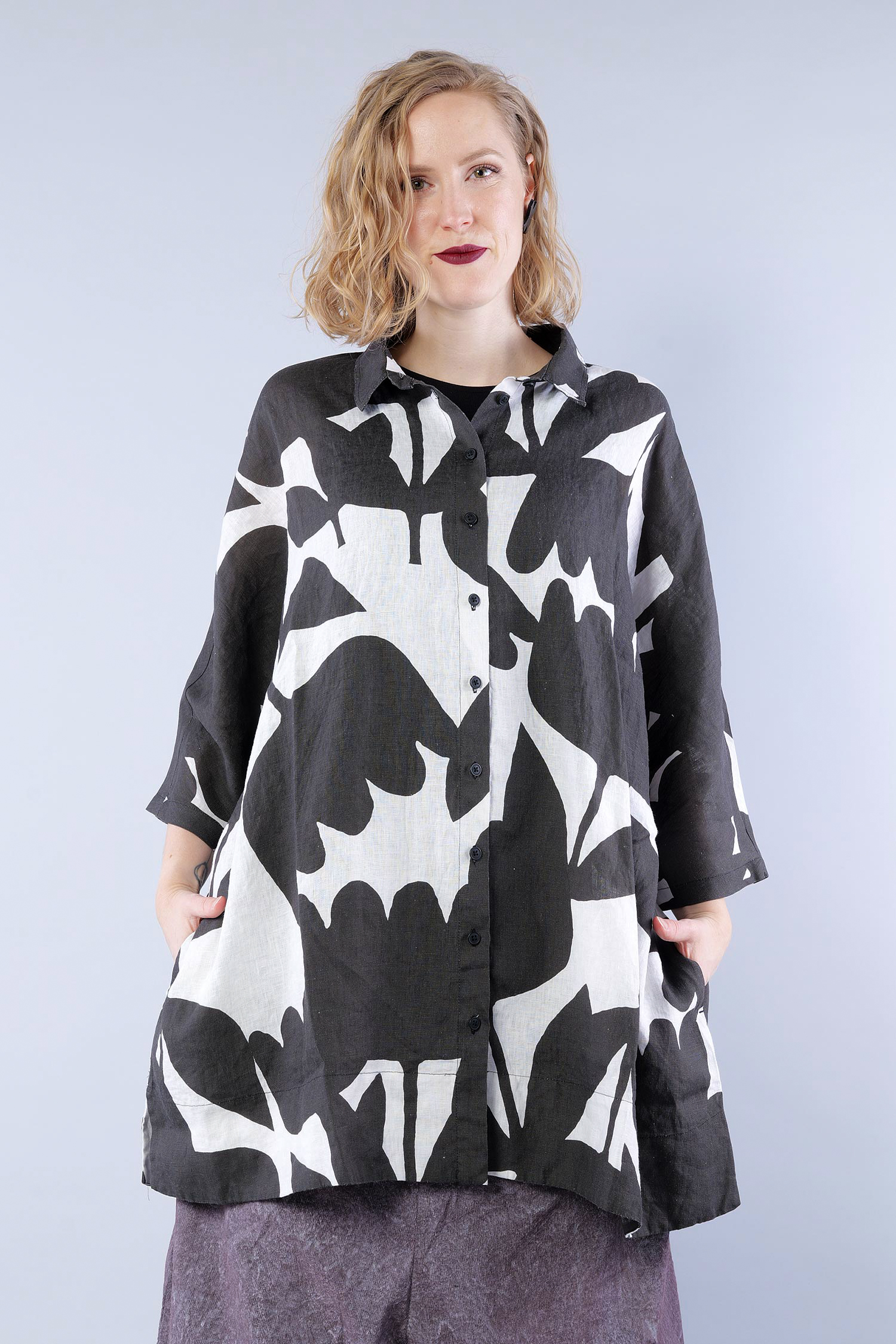 Oversize Bluse - Black print - 1263550906