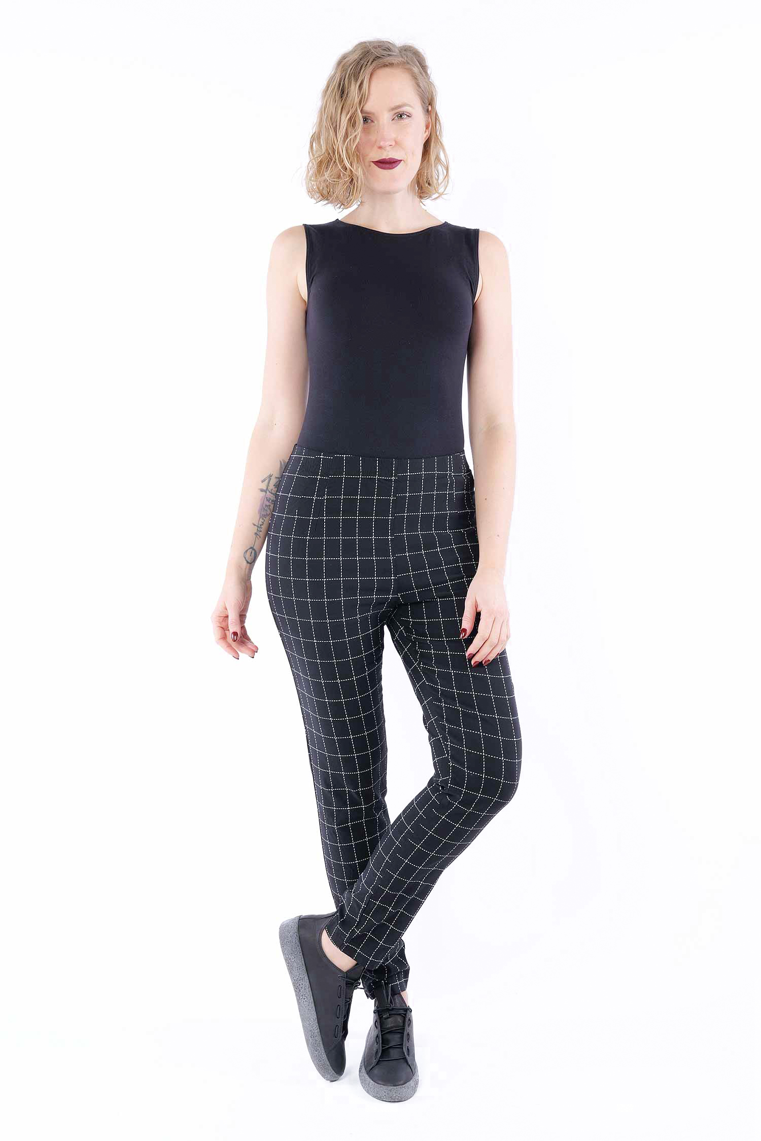 Schmale Stretchhose - Black check - 1263440102