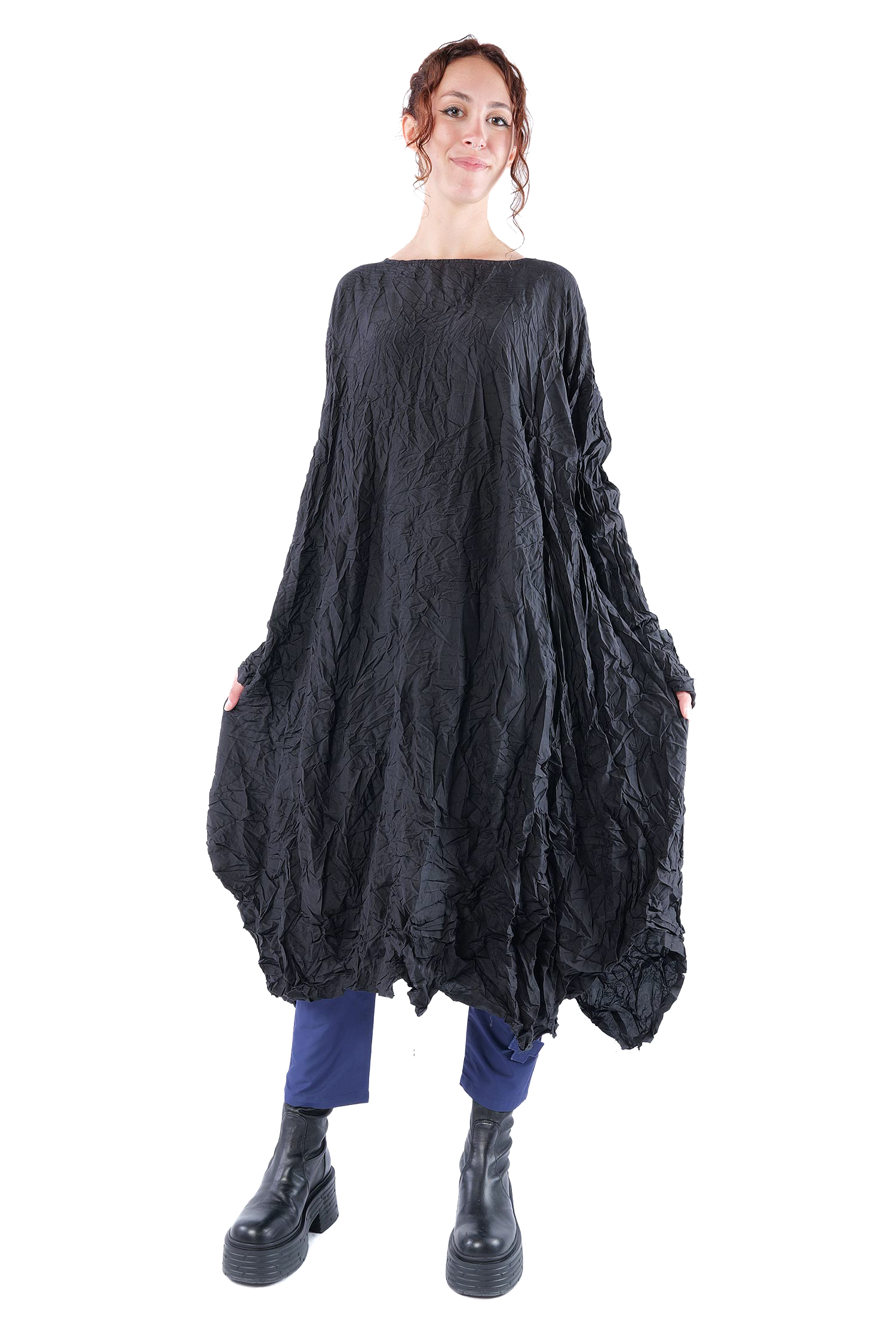 Oversize Seidenkleid - Schwarz - Ellastik