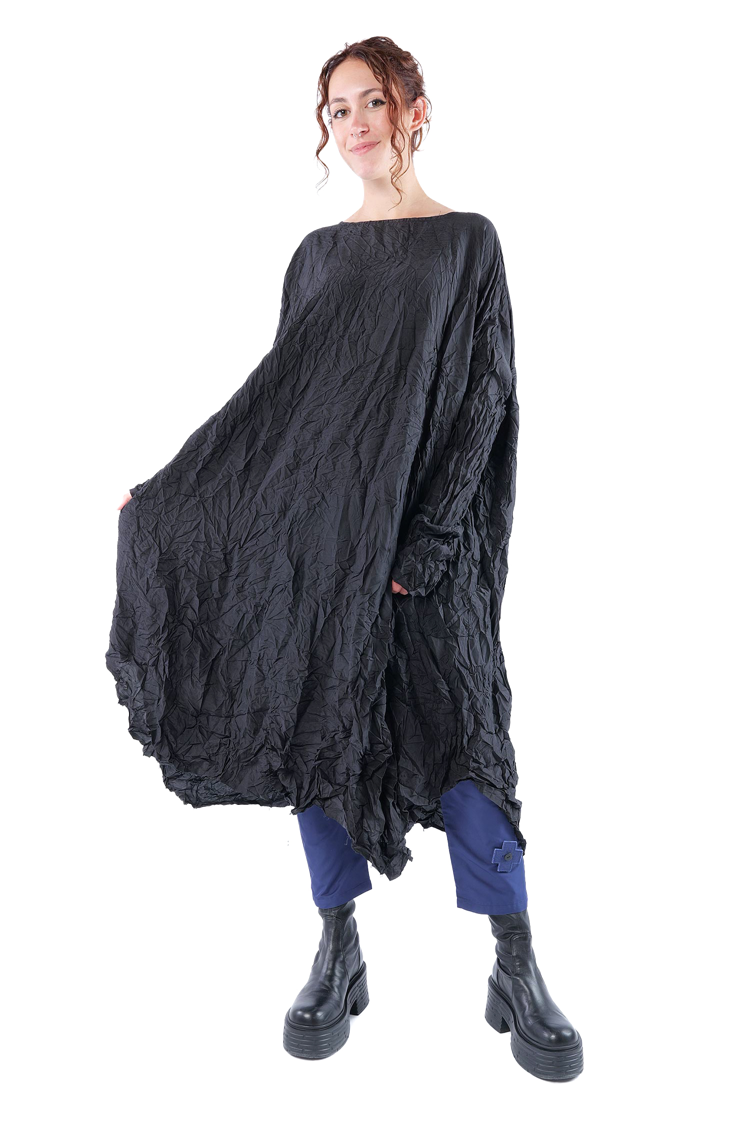 Oversize Seidenkleid - Schwarz - Ellastik