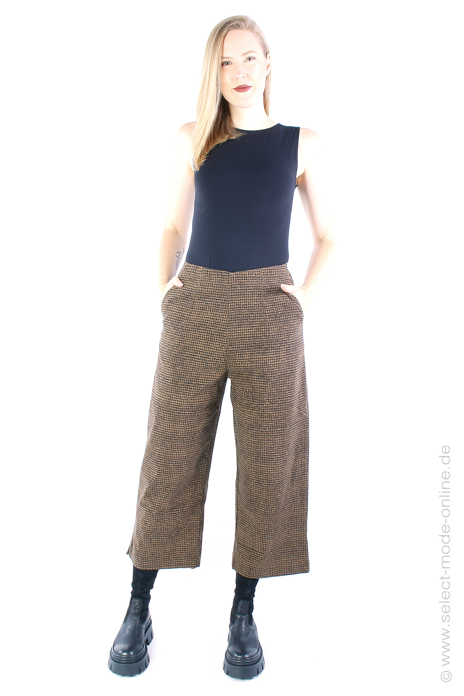 Stretch culotte pants - bronze print - 2233440143