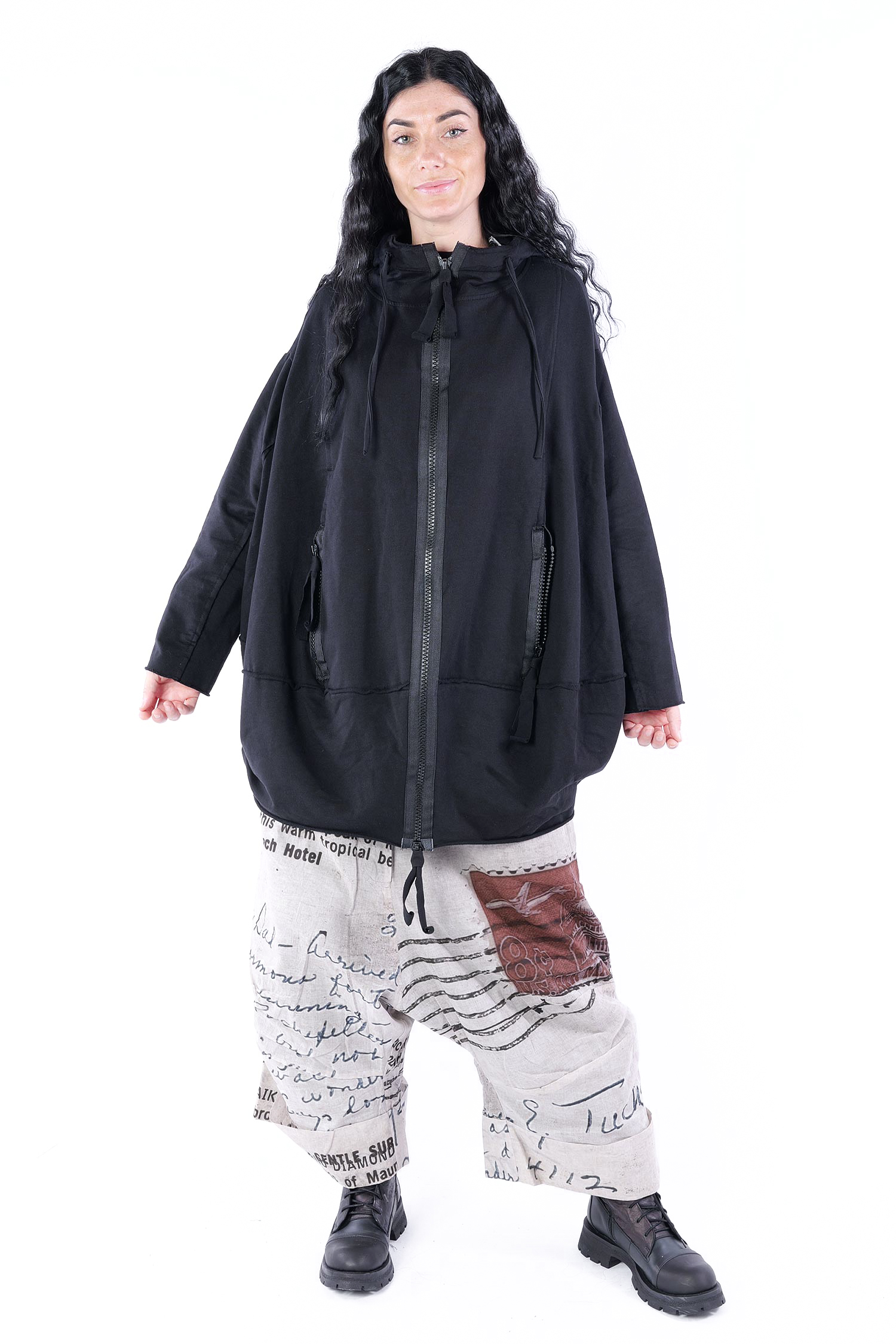 Oversize Sweatjacke - Schwarz - 23654