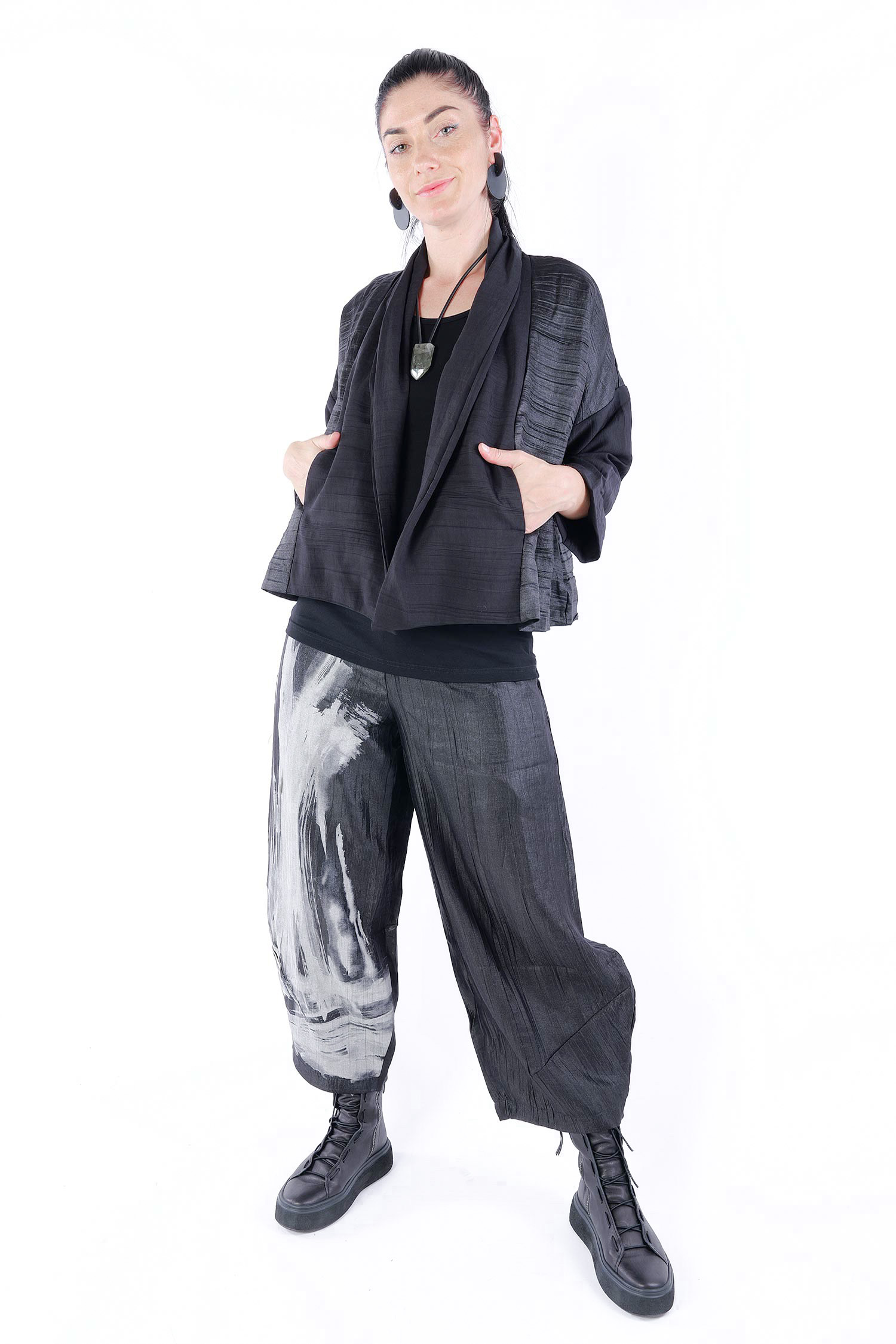 Jacke aus Materialmix - Schwarz - 766001