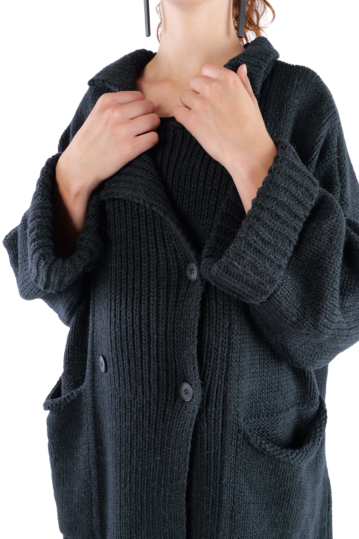 Oversize Strickmantel - Schwarz - Kongo