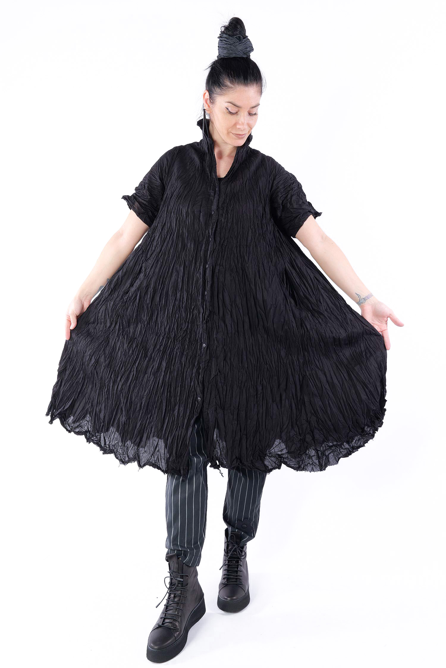 Gekräschtes Blusenkleid - Schwarz - Kleiderhei