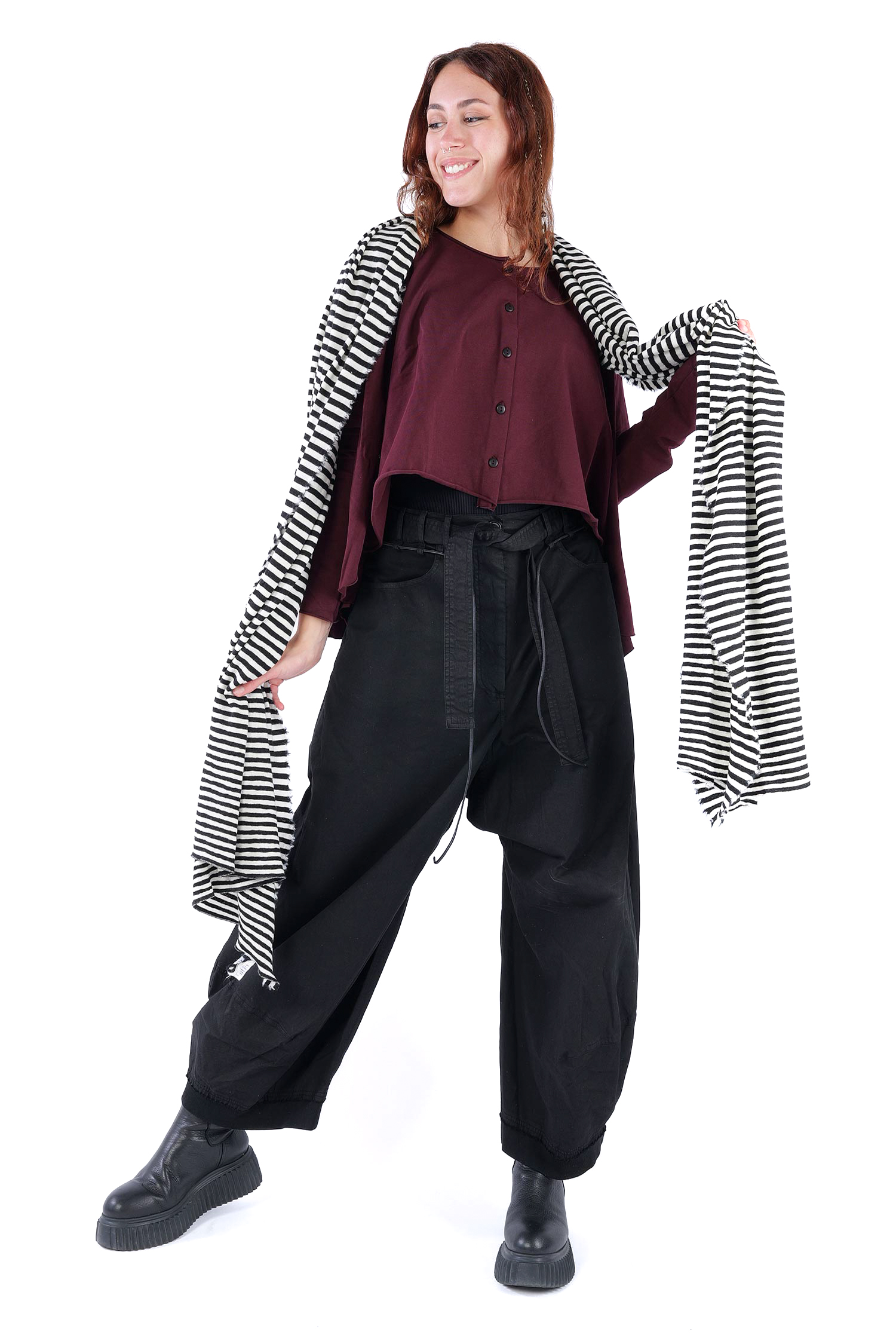 Merino Schal - White/Black schmal - 1030