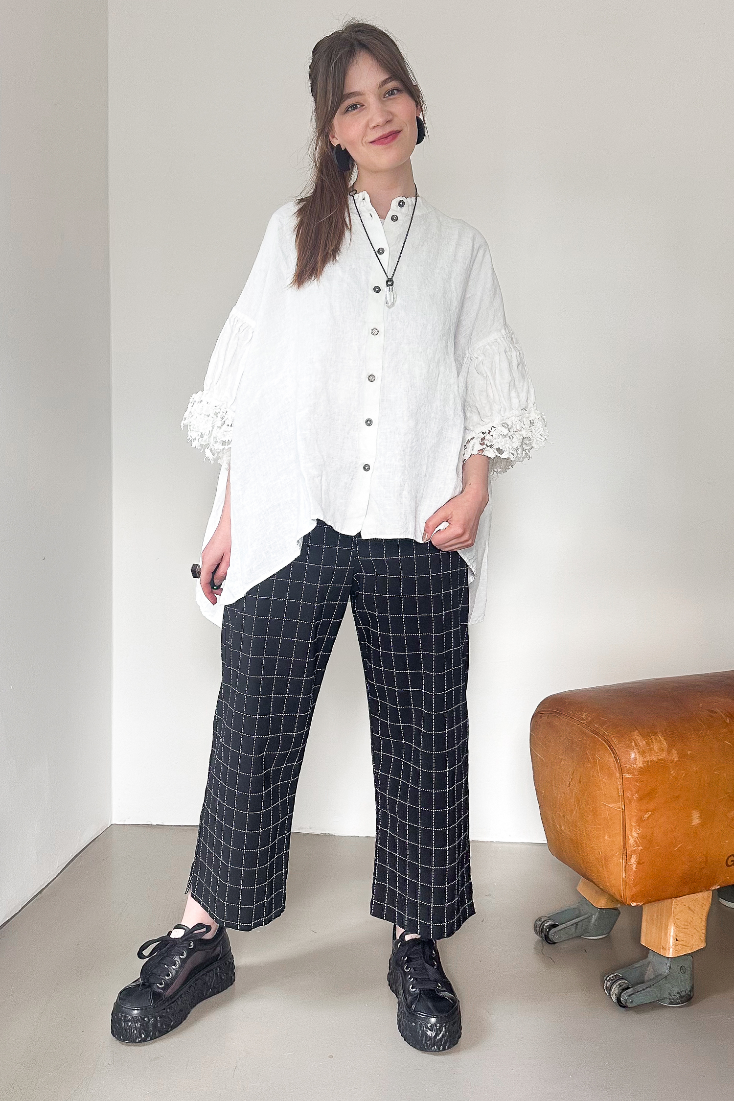 Stretch culottes - Black check - 1263440103
