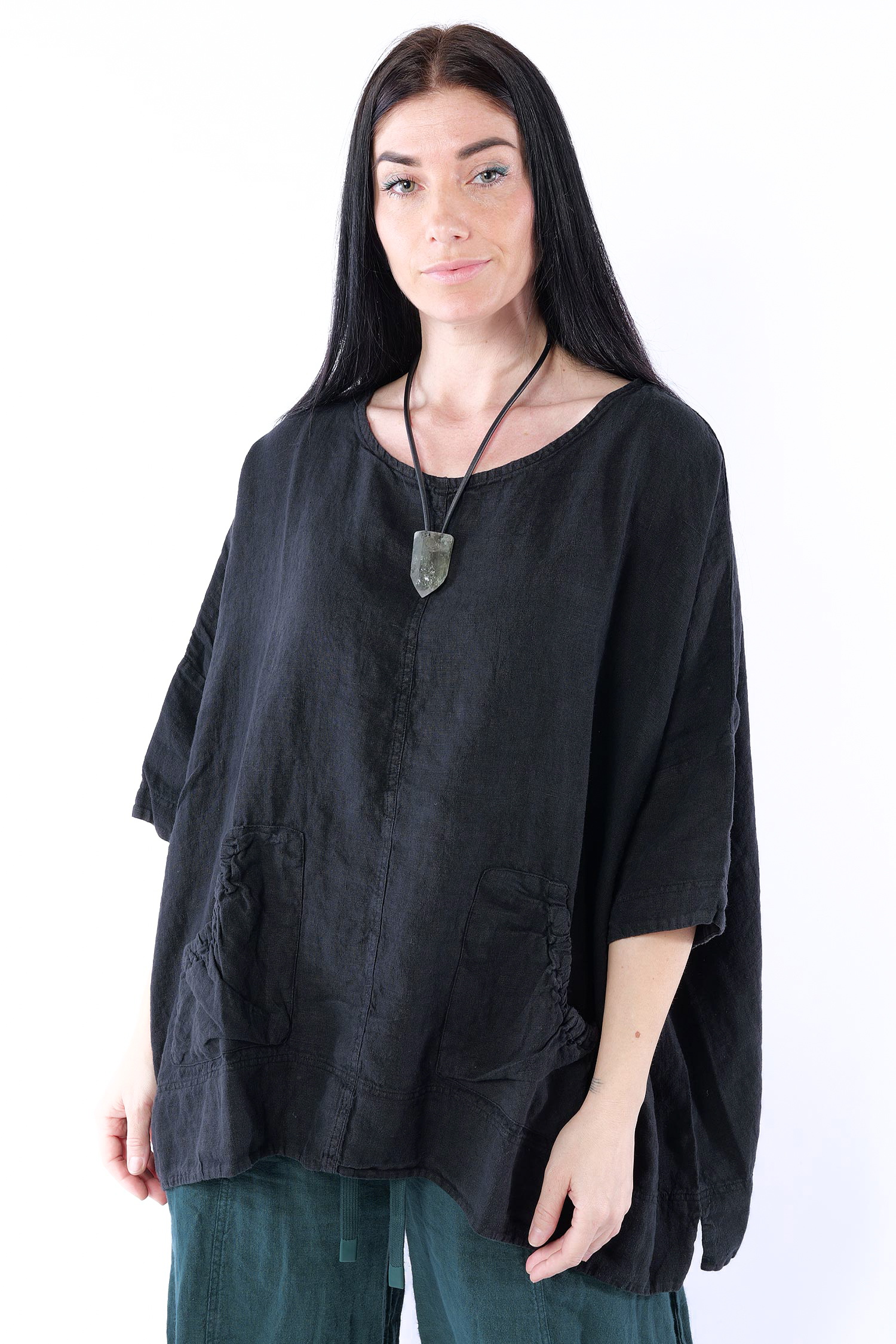 Oversize Leinenshirt - Schwarz - 1263540512
