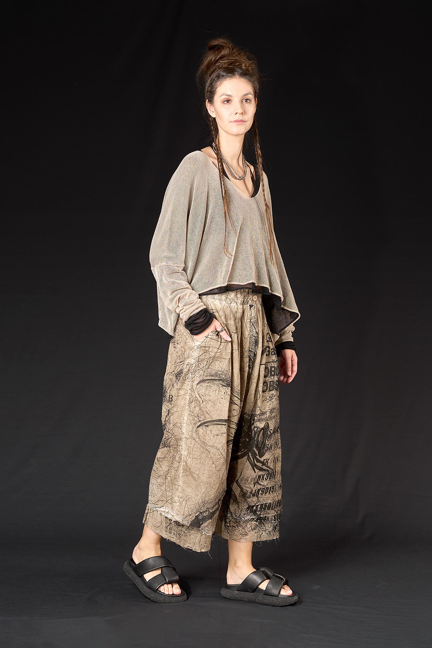 Haremshose - Black-allover Print - Asuno