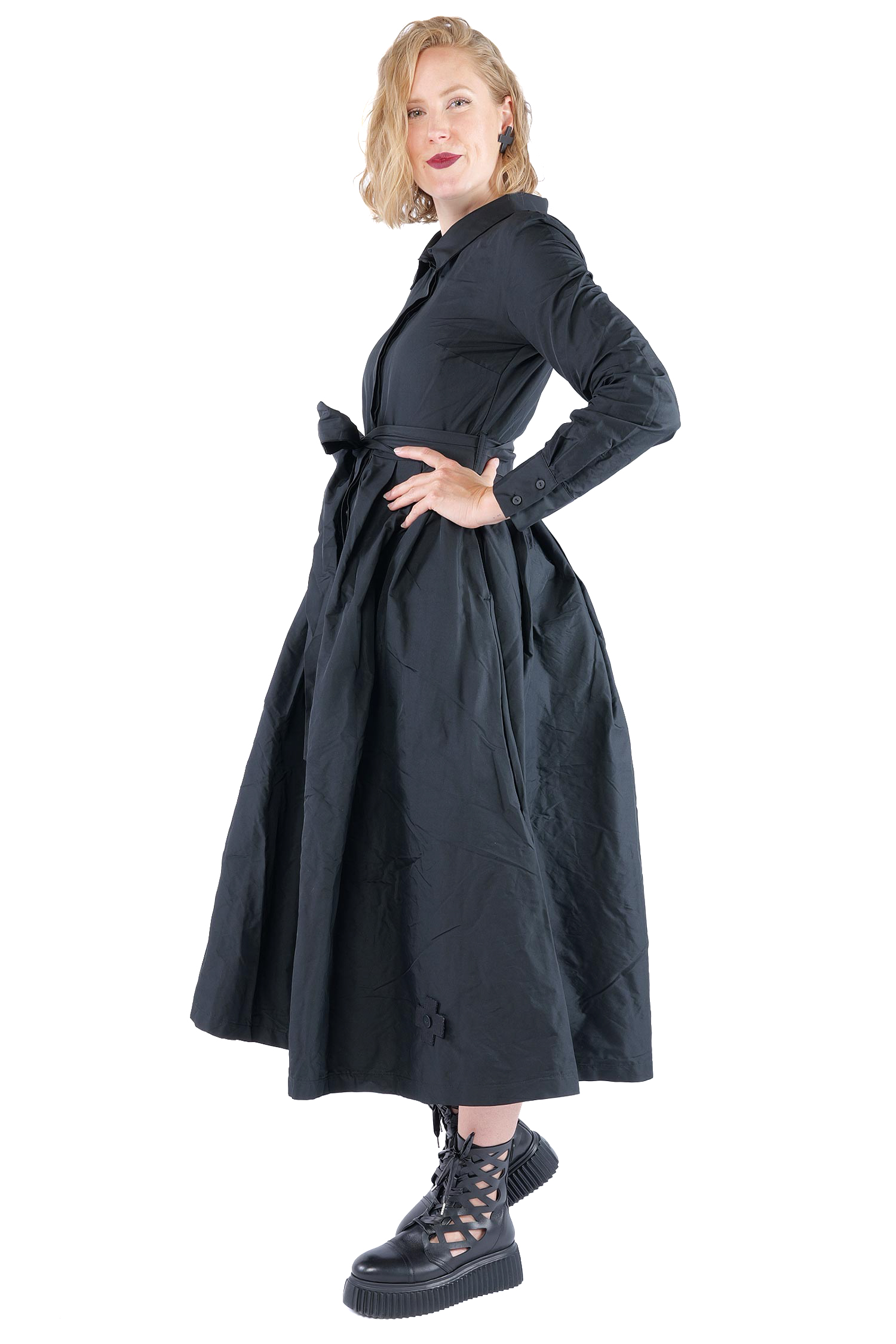 Taft Mantel-Kleid - Schwarz - 1162