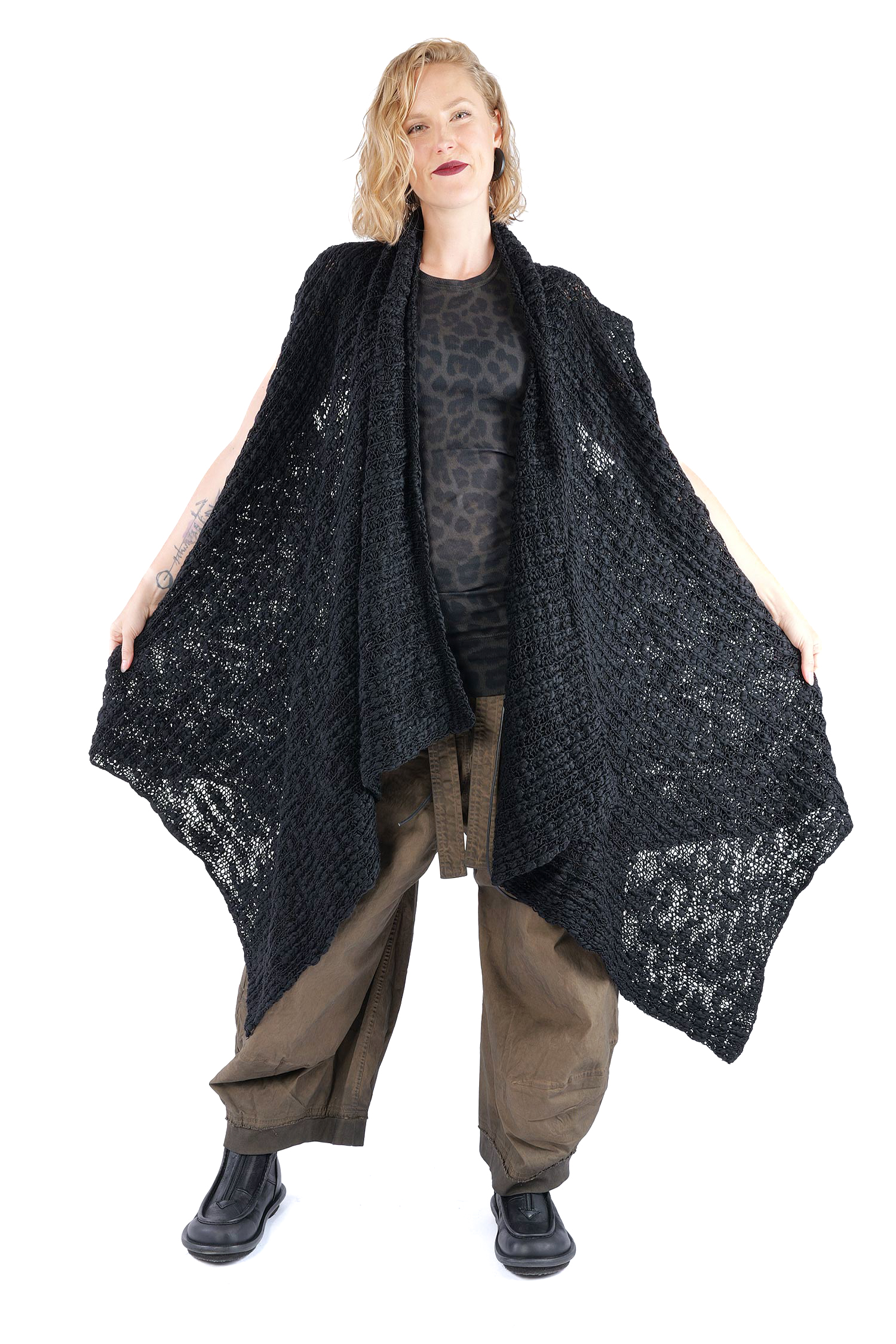 Asymmetrische Grobstrickweste - Schwarz - W5521