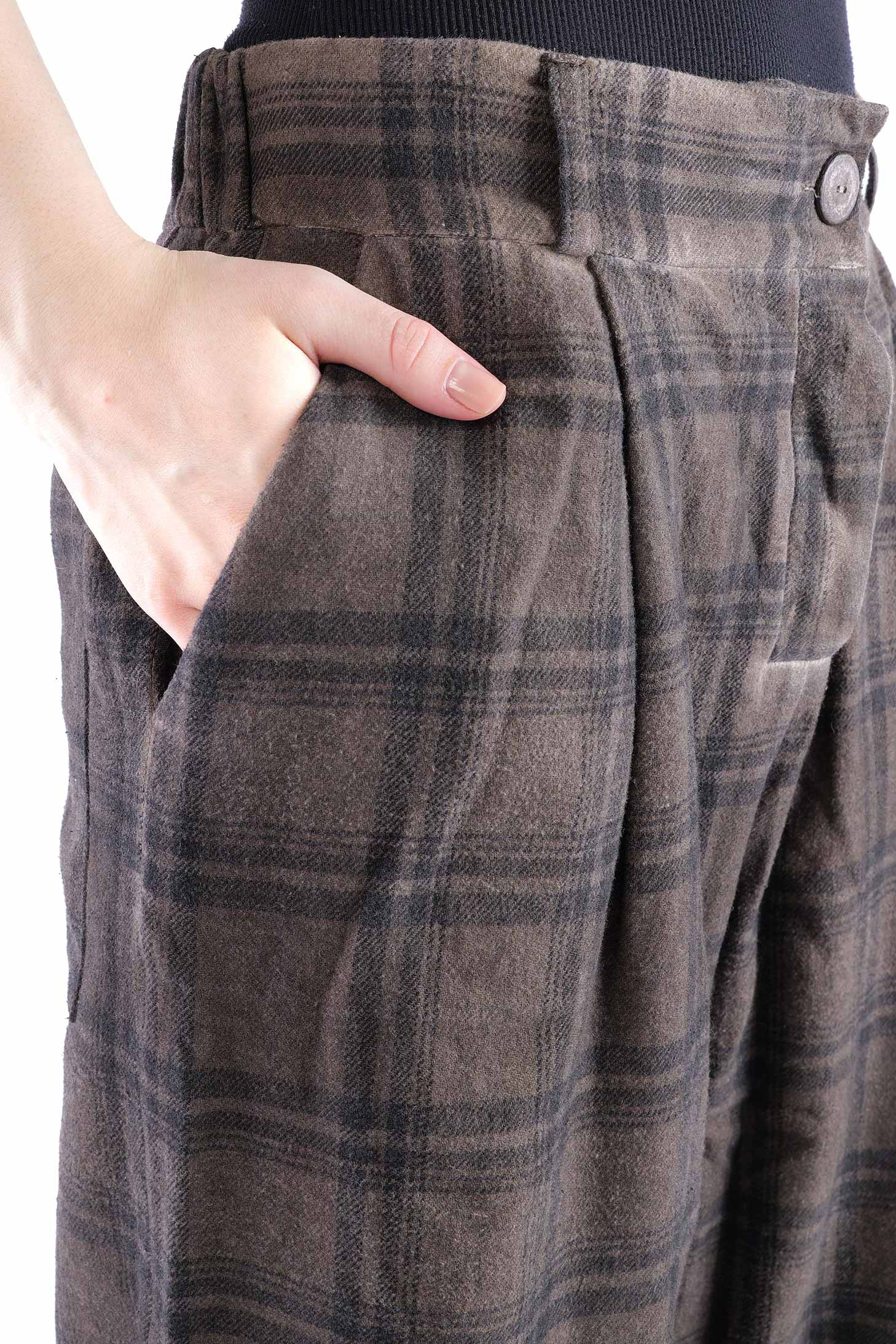 Pleated pants - Truffle old dye check - Casso