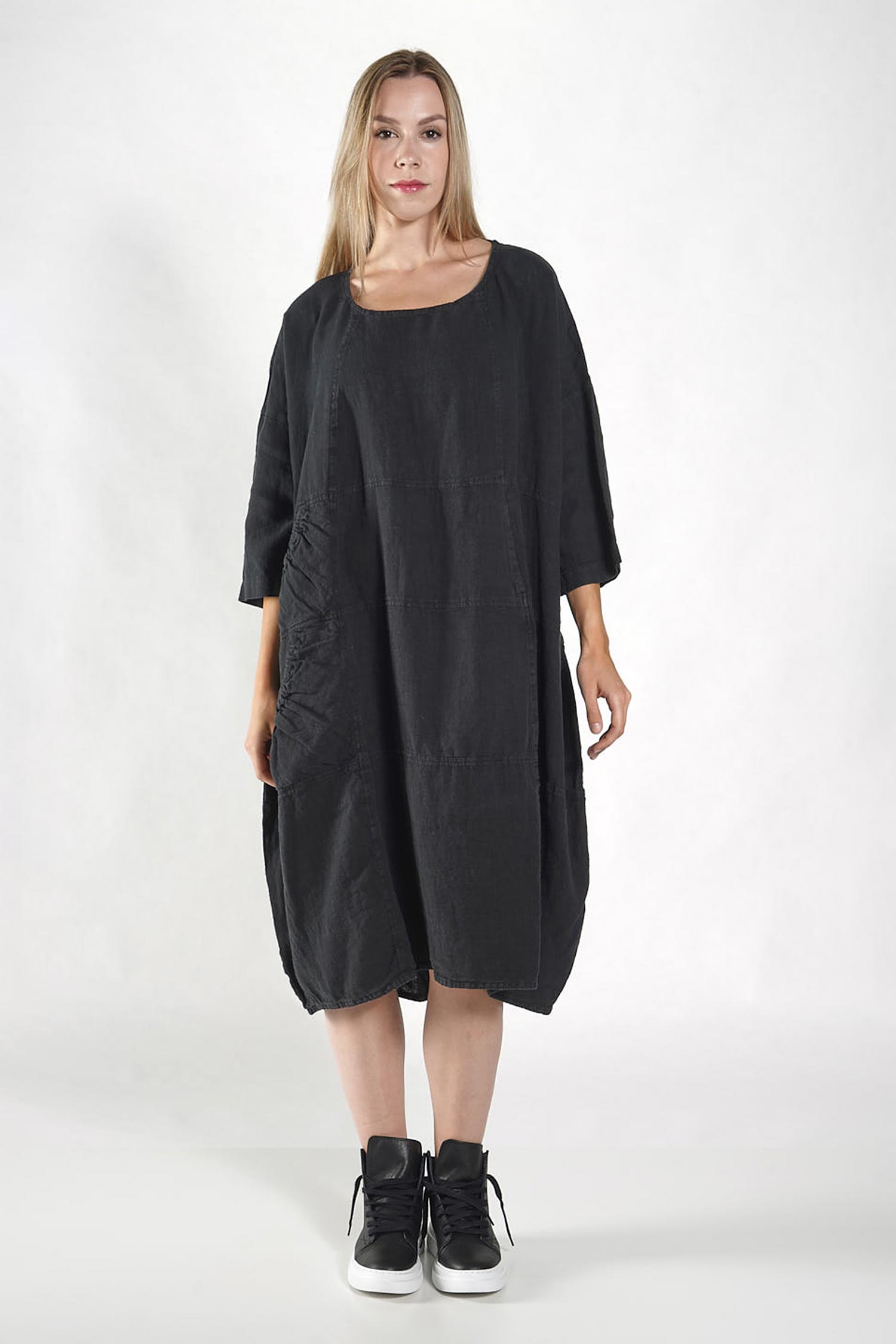 Oversize Leinenkleid - Schwarz - 1263540906