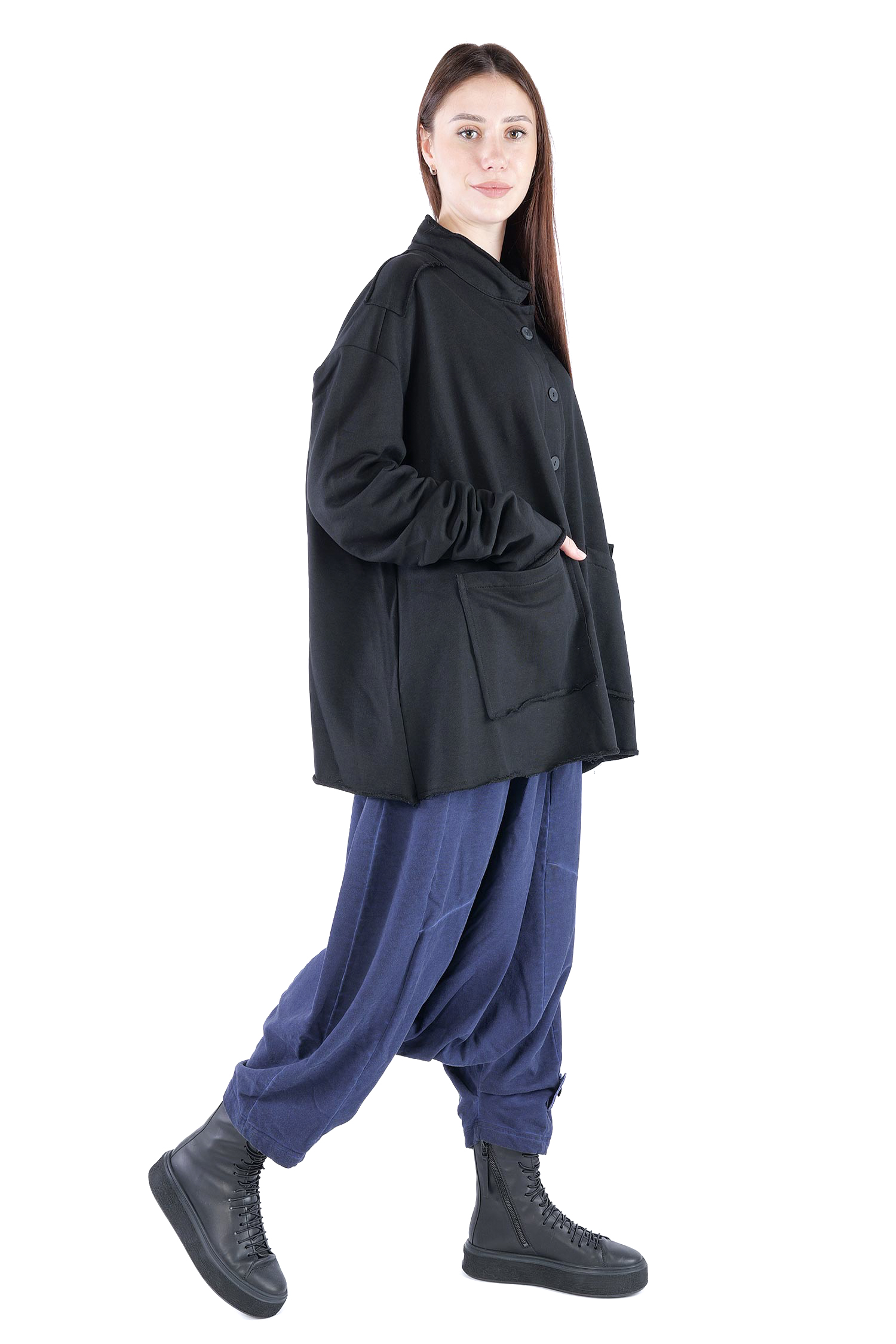 Oversize Sweatjacke - Schwarz - 2129