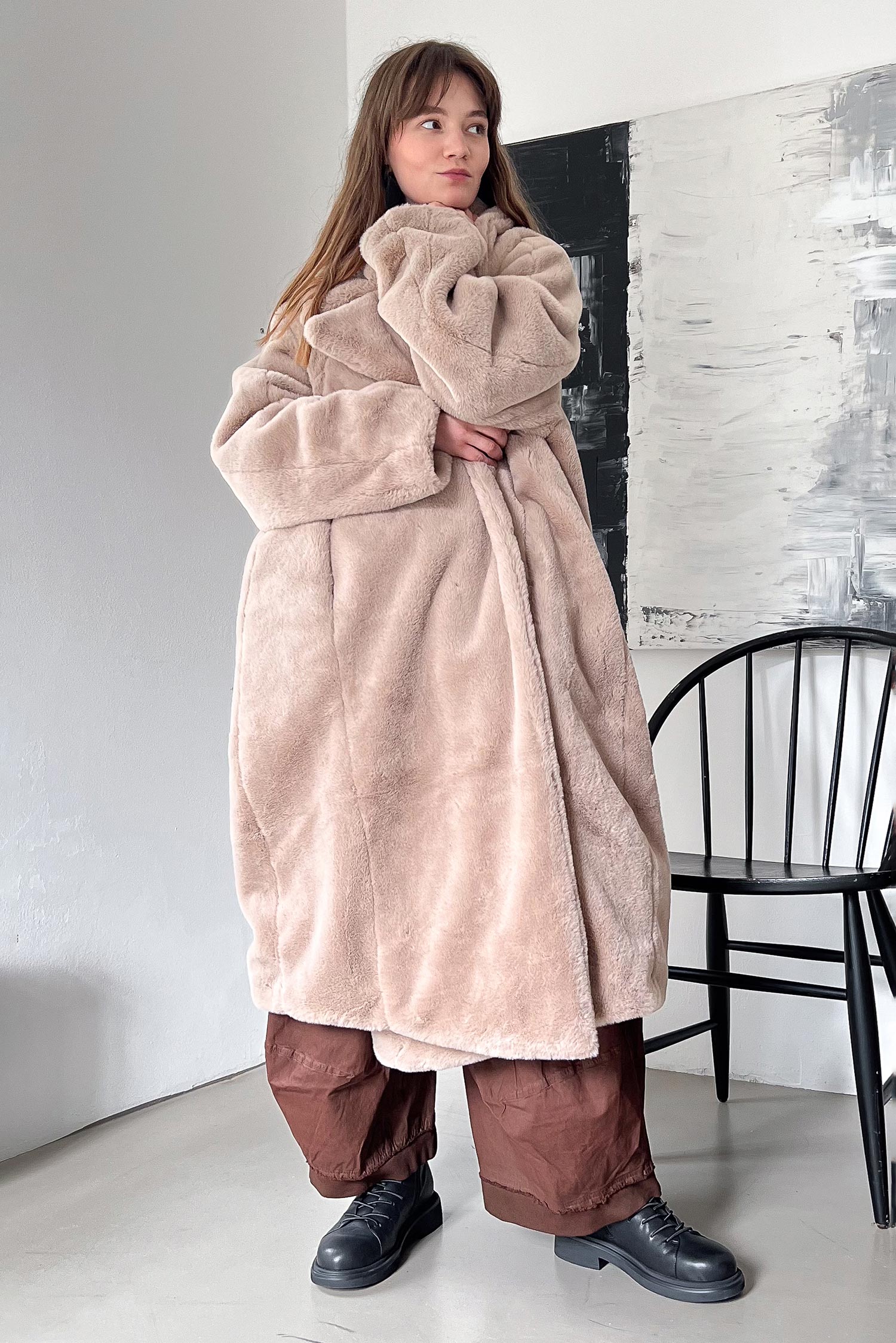 Kunstfellmantel - Sand - 2263431202