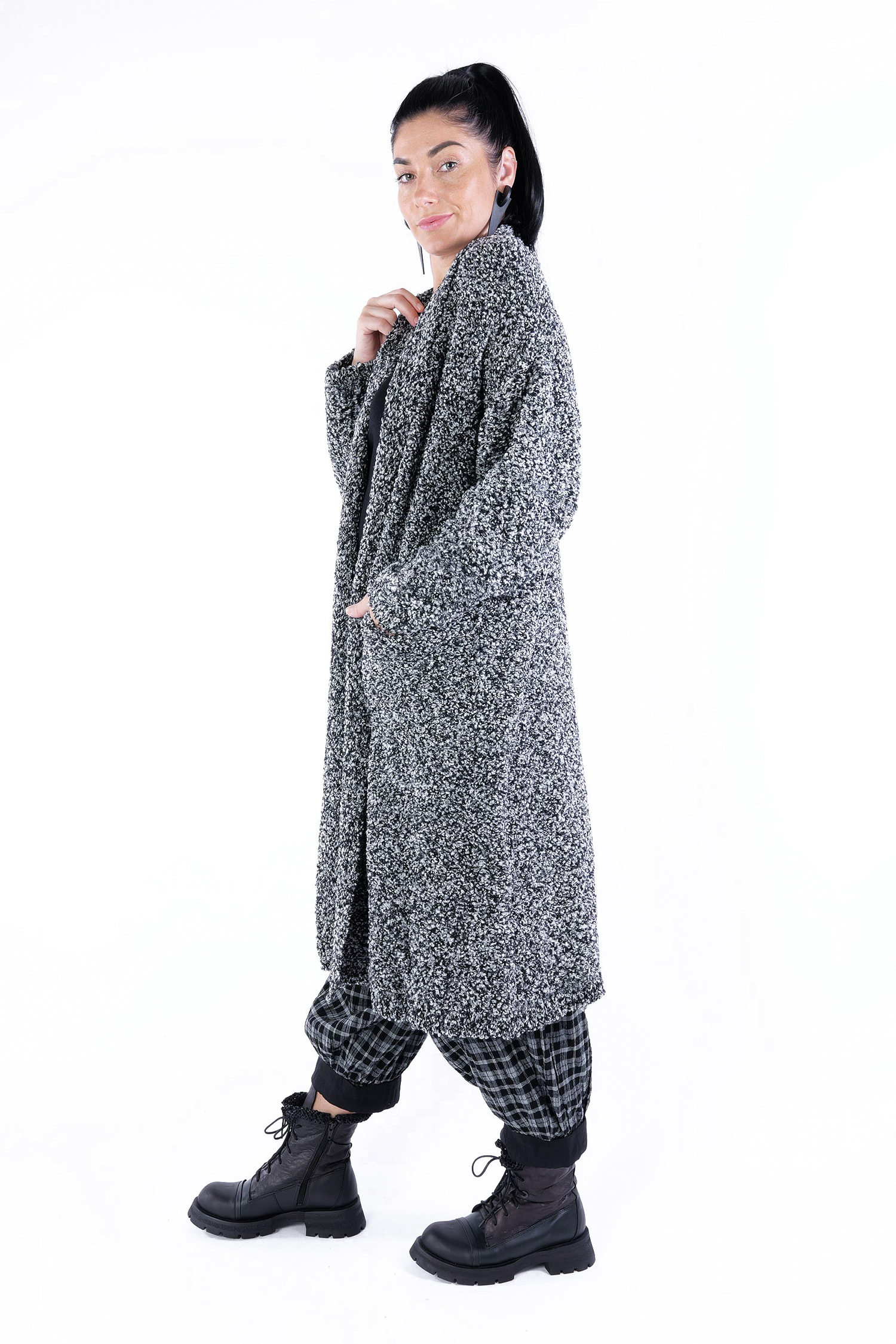 Langer Strickcardigan - Salt & Pepper - Hune