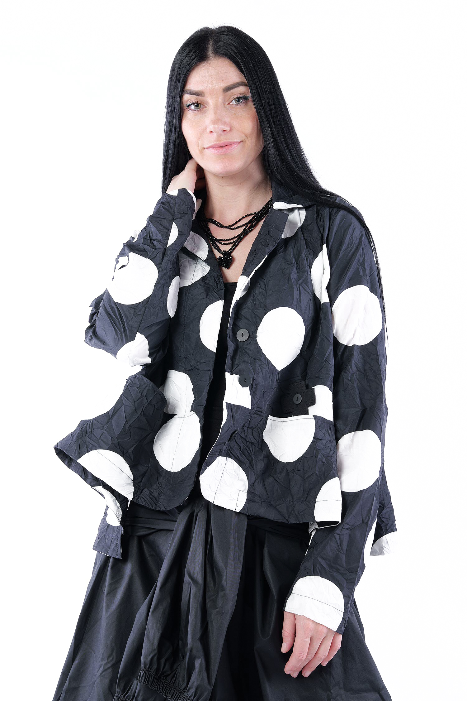 A-line jacket - Black white dots - 8056