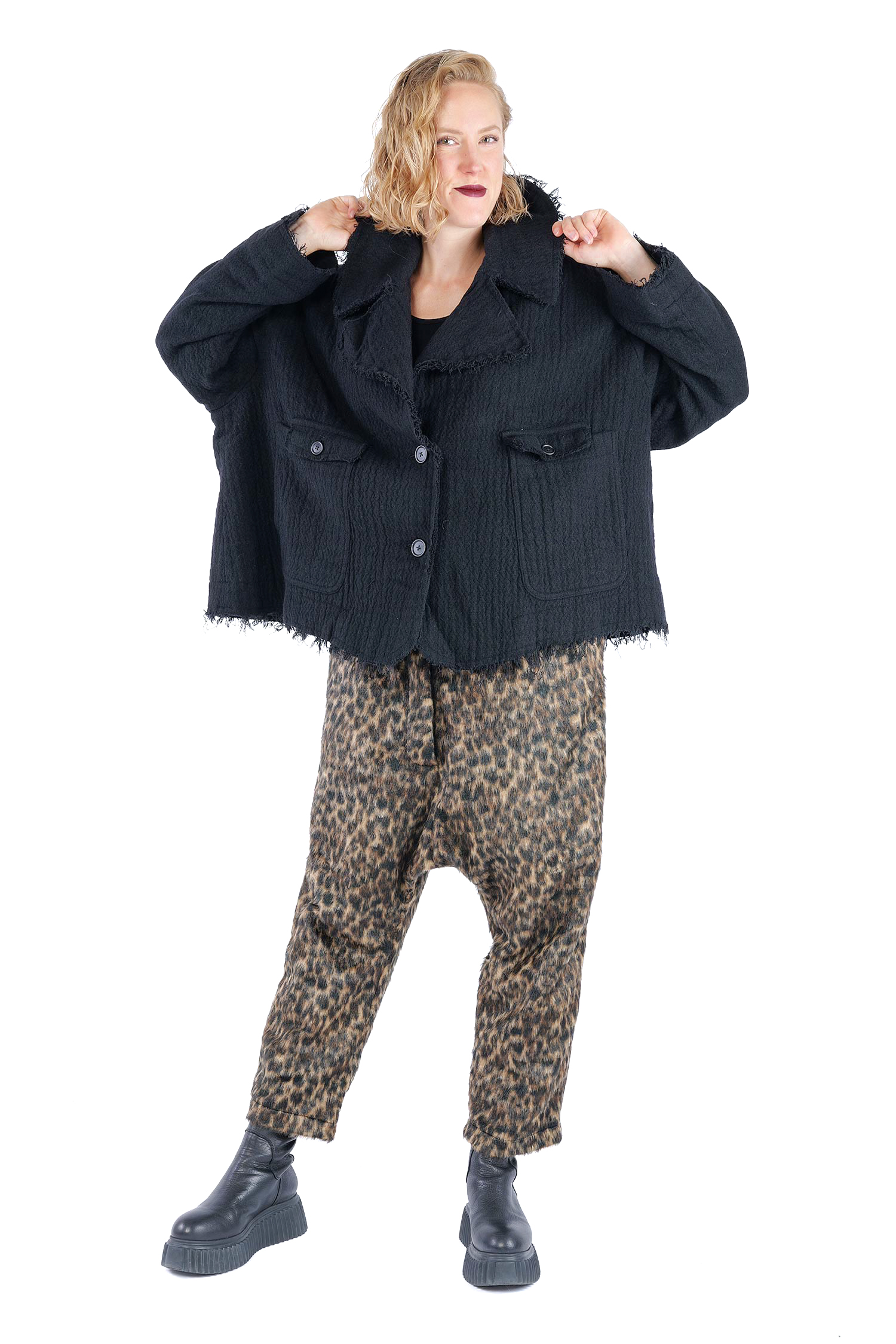 Fransige Winterjacke - Schwarz - 2263281102