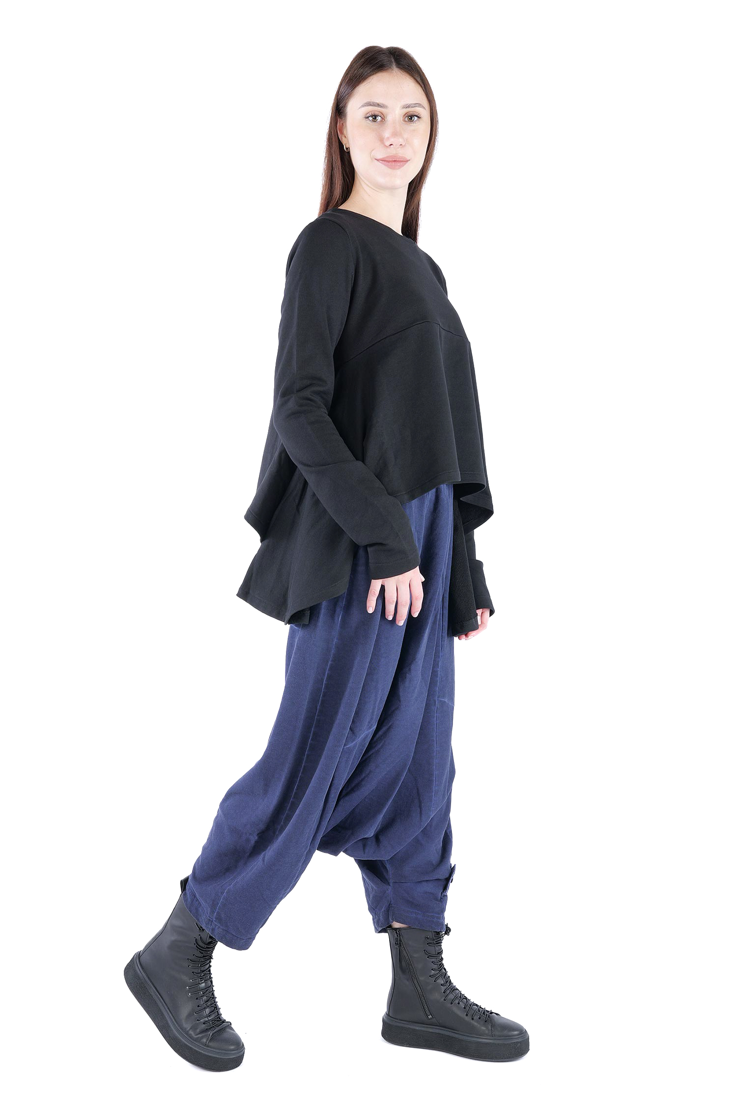 Asymmetrischer Sweatpullover - Schwarz - 2135
