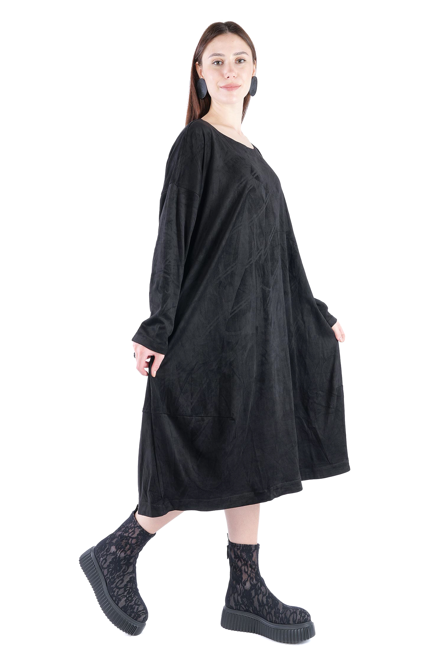Velour-Optik Kleid - Schwarz - 2263300913