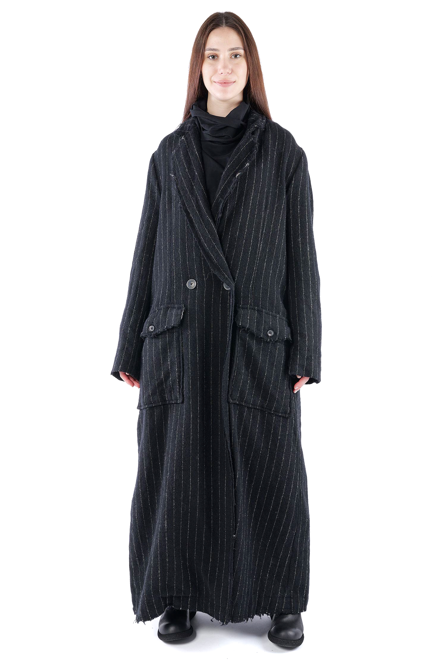 Langer Wollmantel - Black stripe - 2261151210
