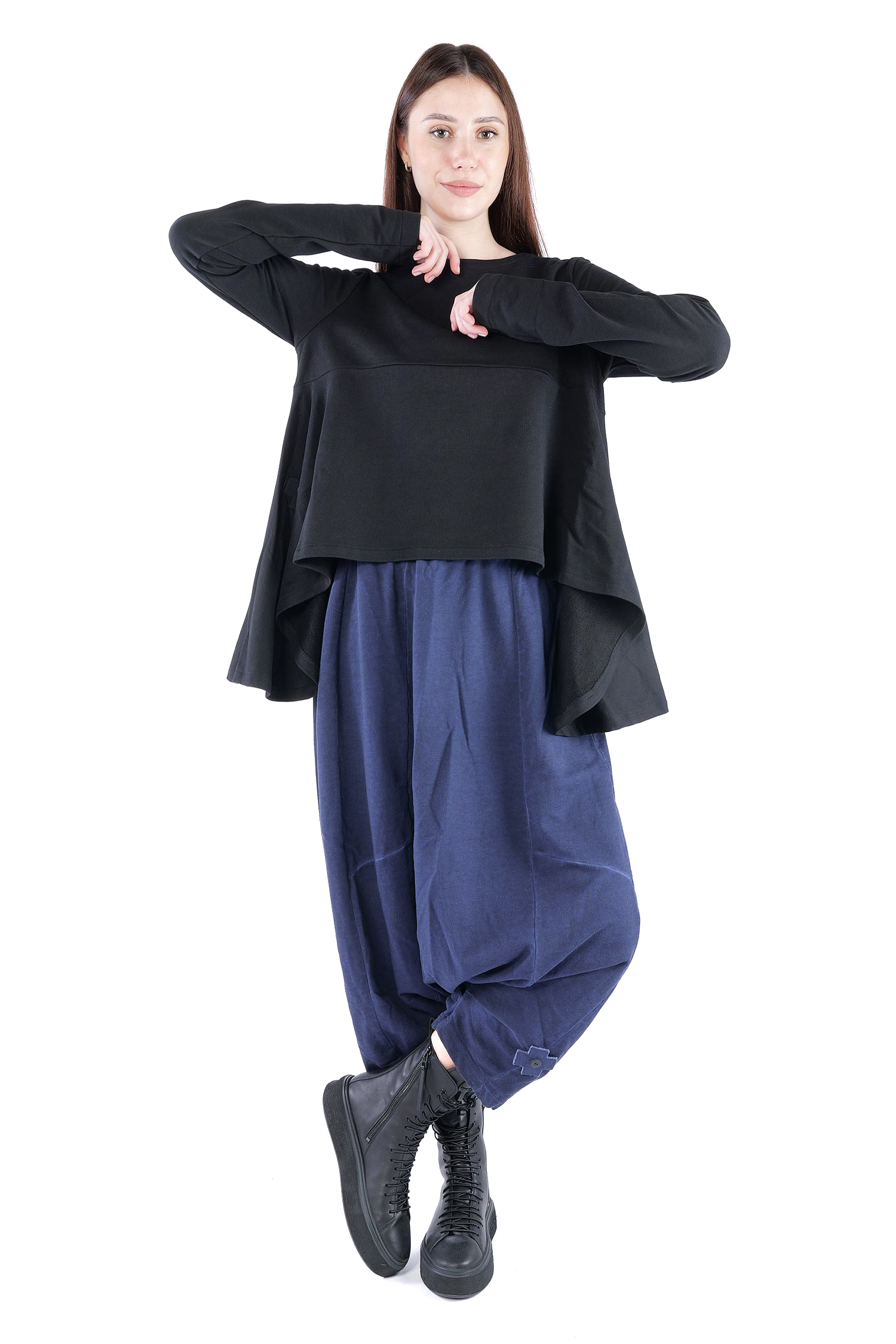 Asymmetrischer Sweatpullover - Schwarz - 2135
