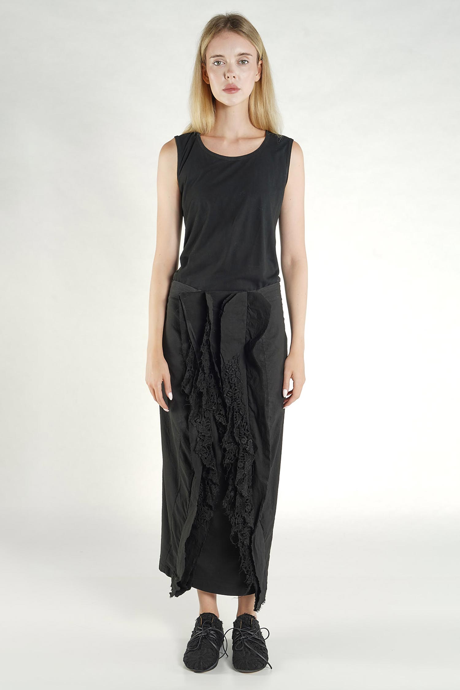 Stretch skirt with lace - Black gloss - 1262240327