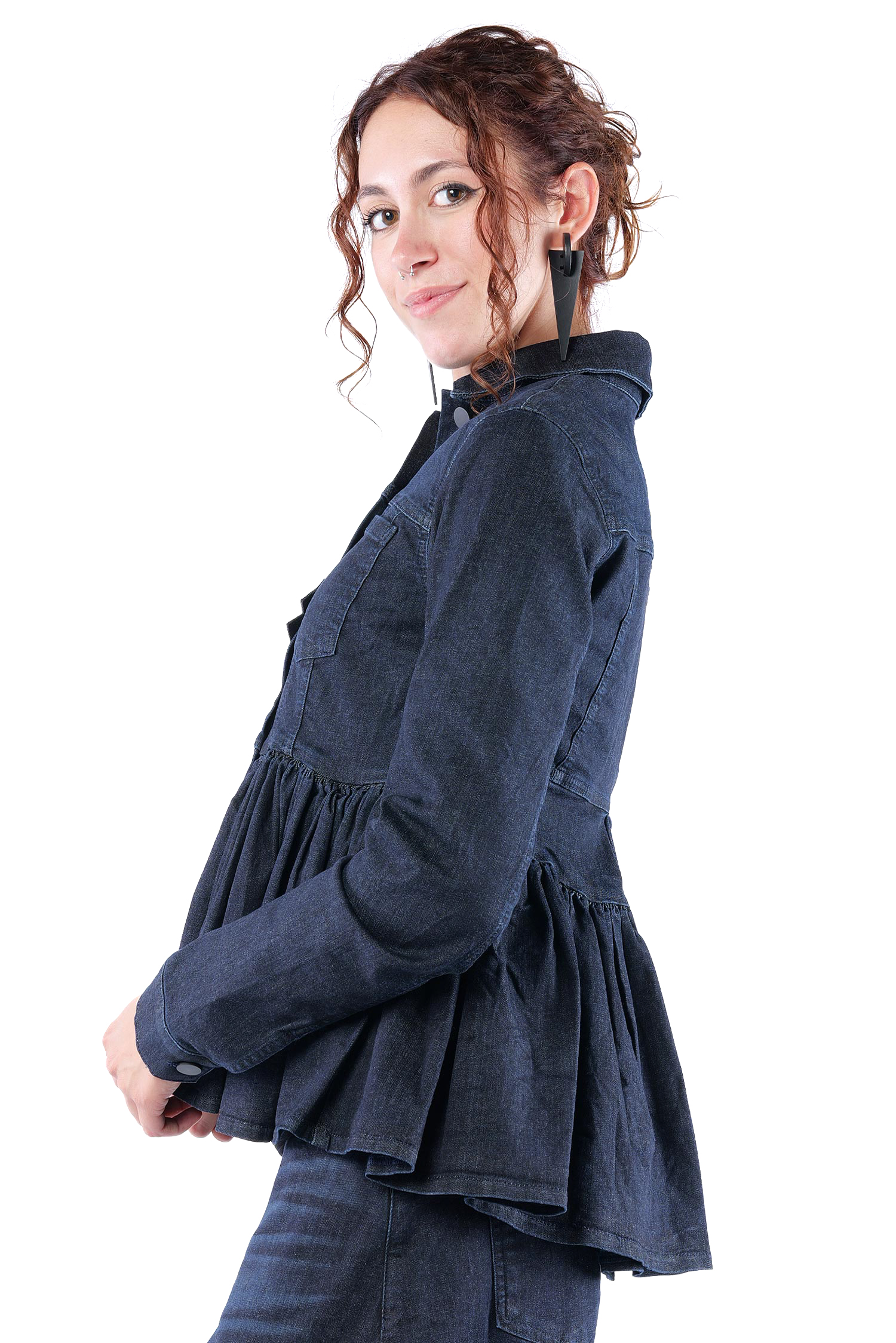 Gerüschte Jeansjacke - Darkblue - 8064