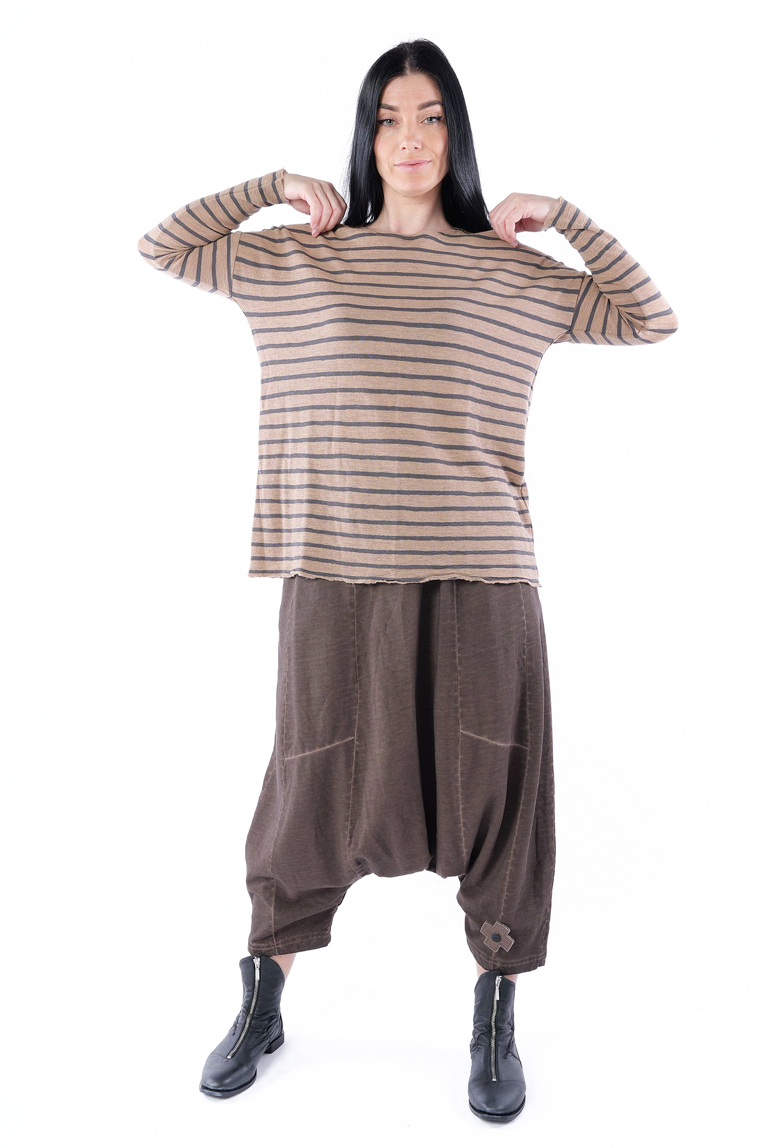 Merino pullover - Light camel mel/black coffee - 4039