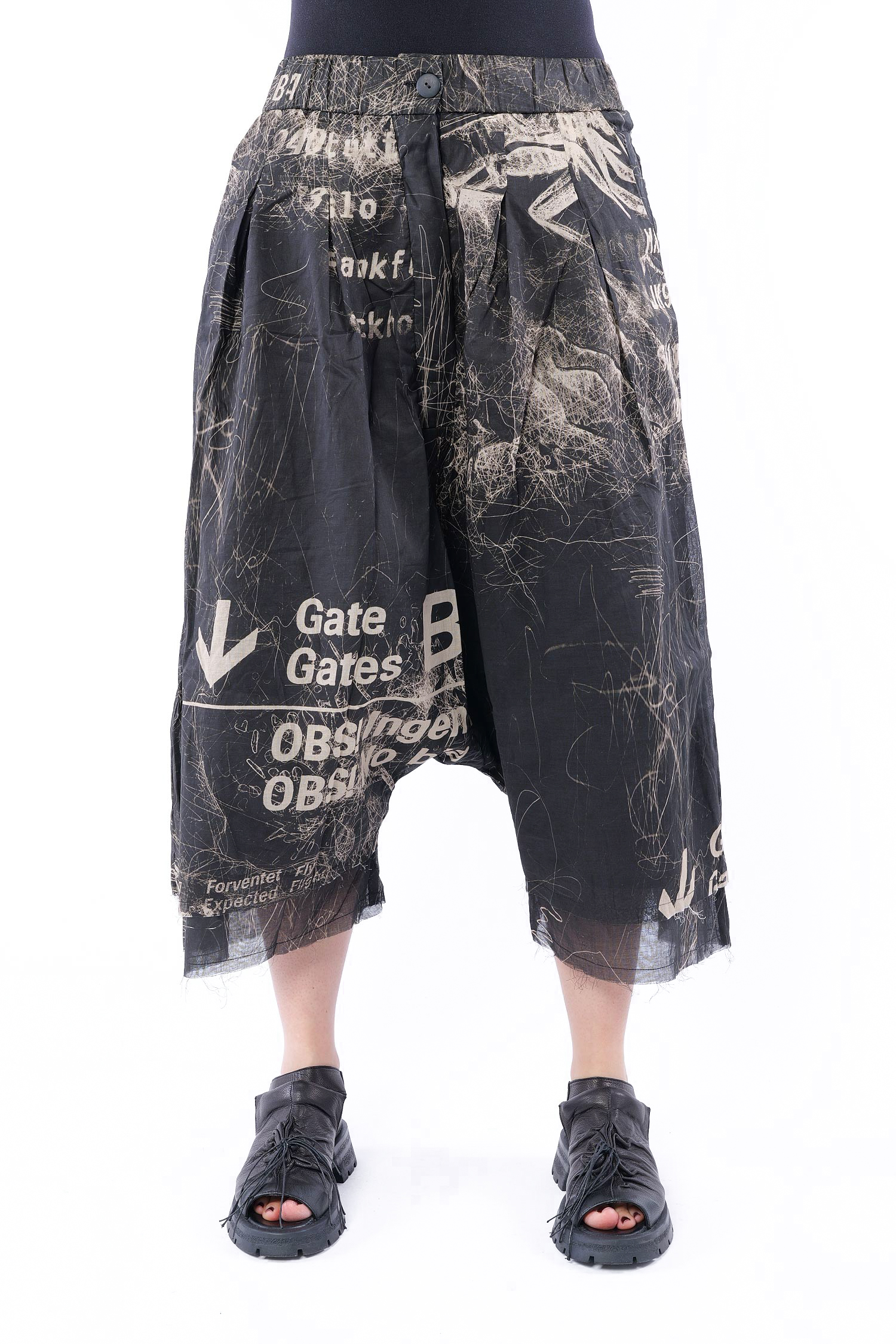 Harem pants - Black-allover Print - Asuno