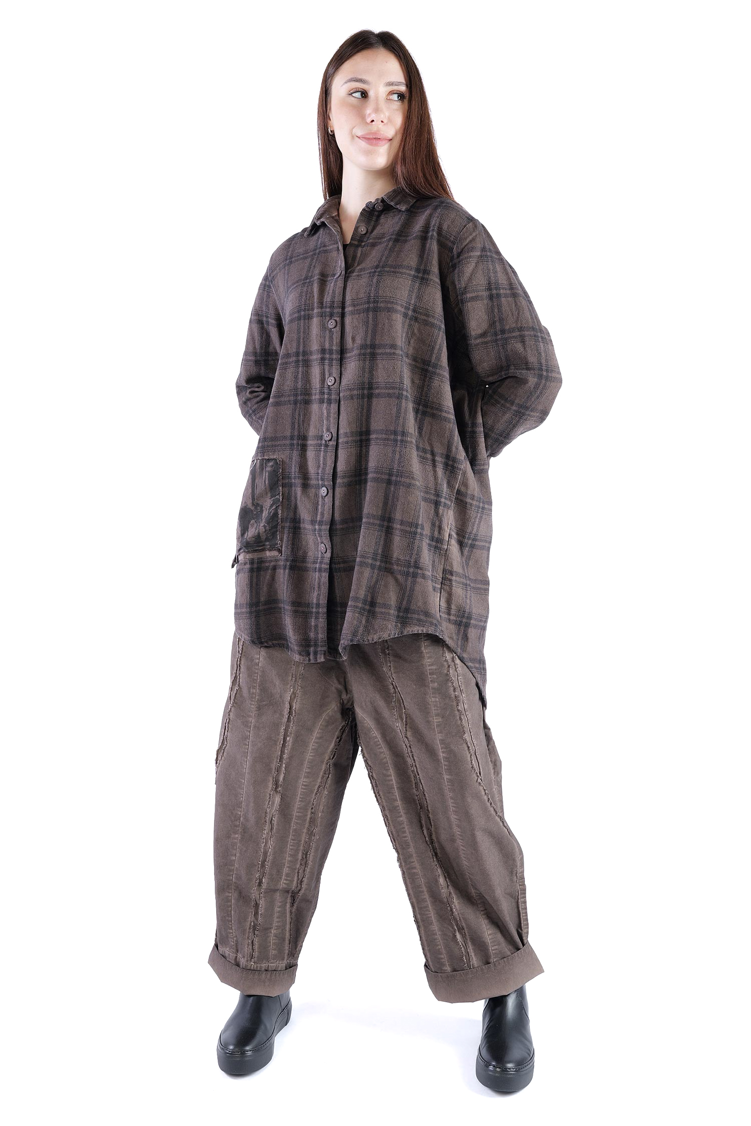 Legere Hemd-Bluse - Truffle old dye check - Allora