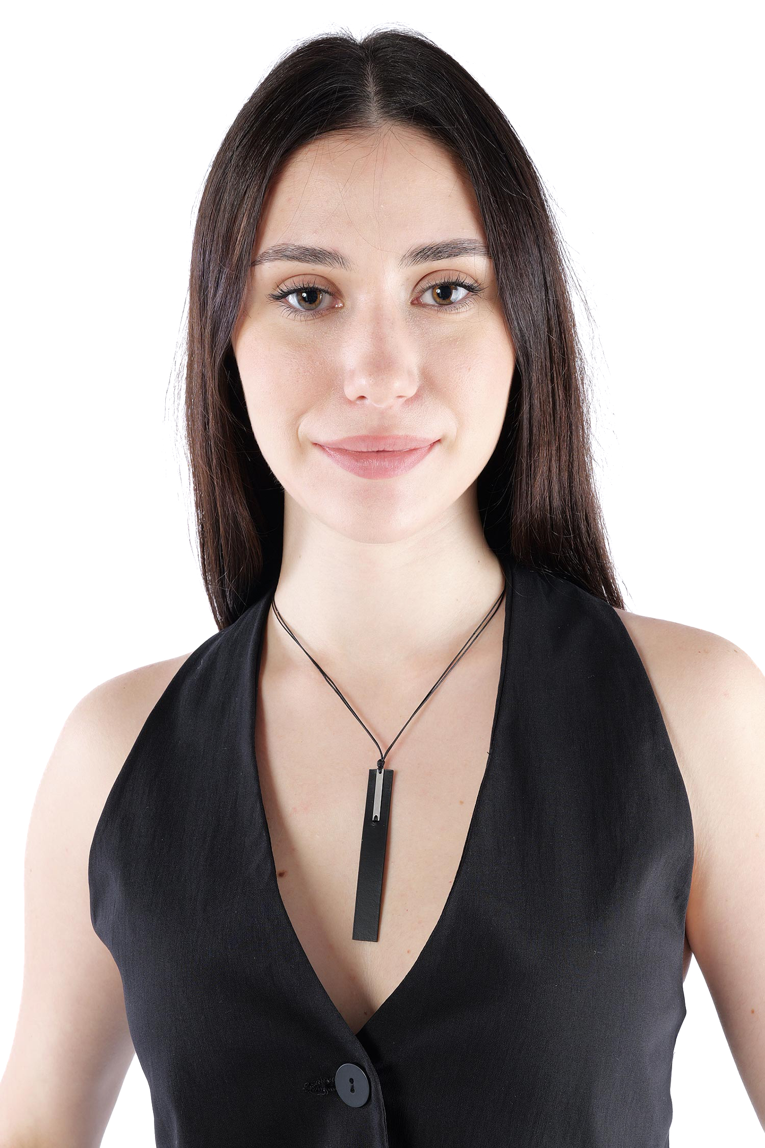 Rectangle necklace - Bar_ S_Mono Pendant - Black / Silver
