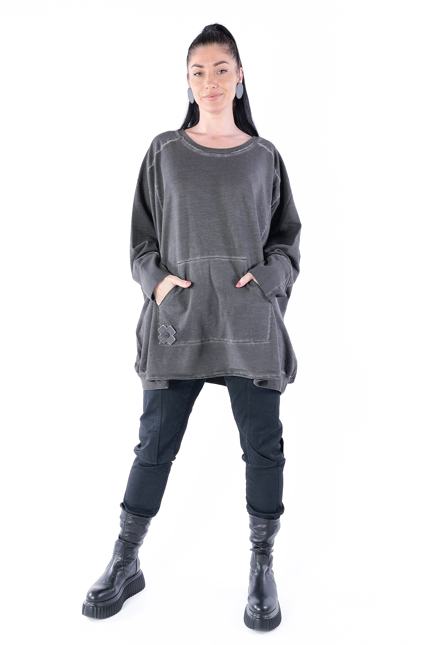 Langer Sweater mit Plus - Asphalt - 2081