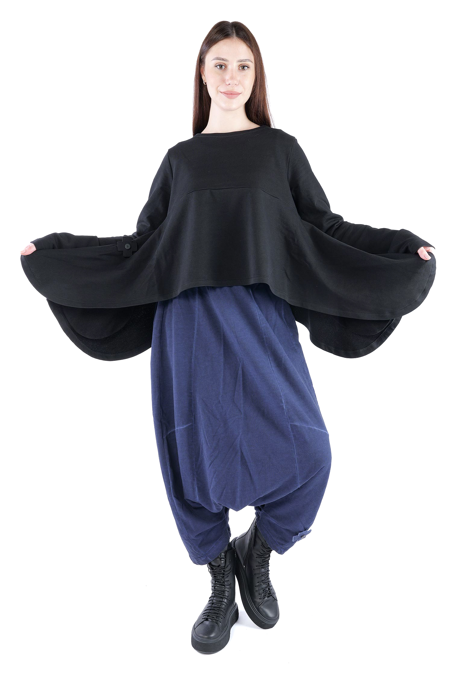 Asymmetrischer Sweatpullover - Schwarz - 2135