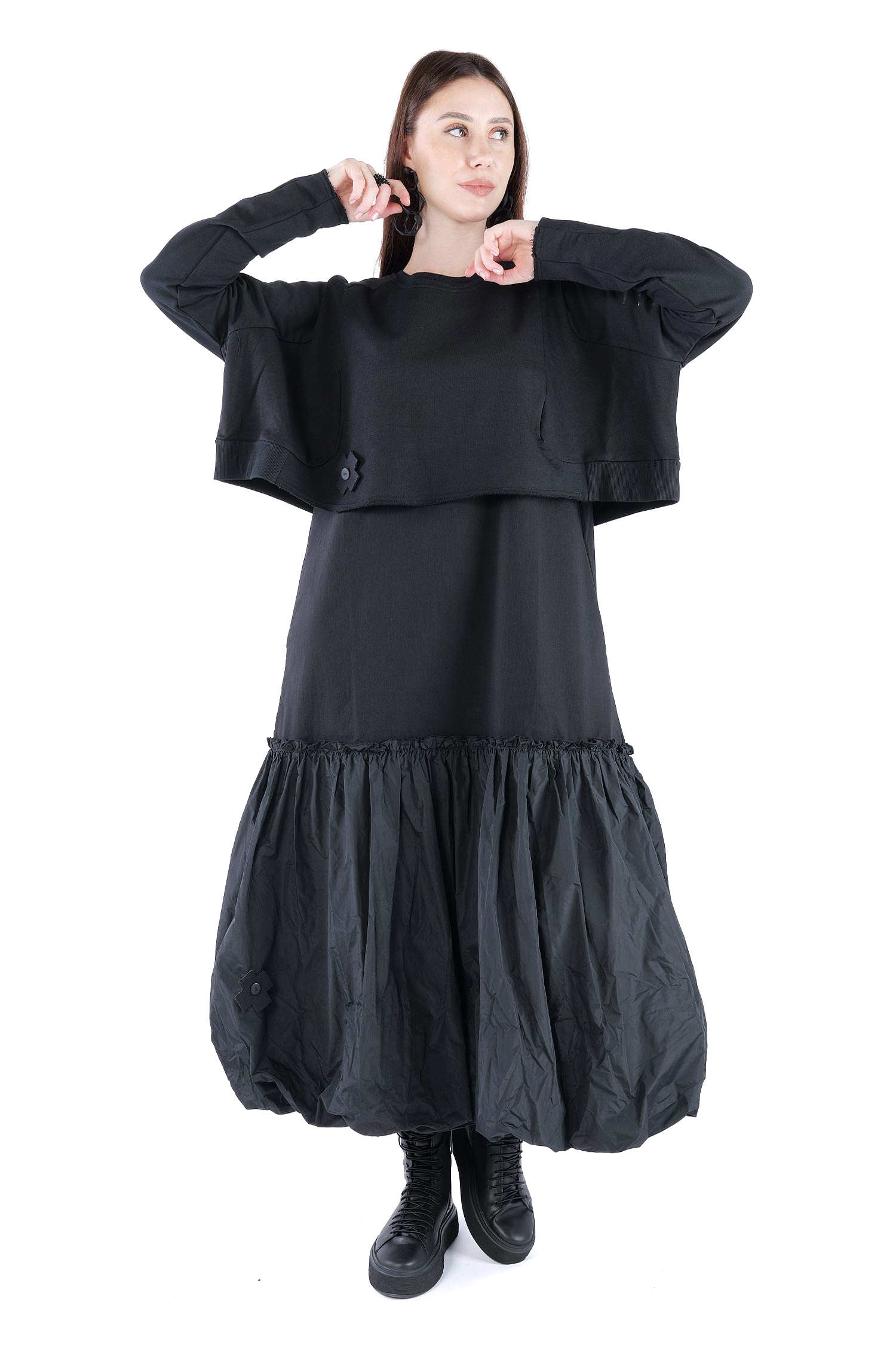Kurzer Sweatpullover - Black print - 2137